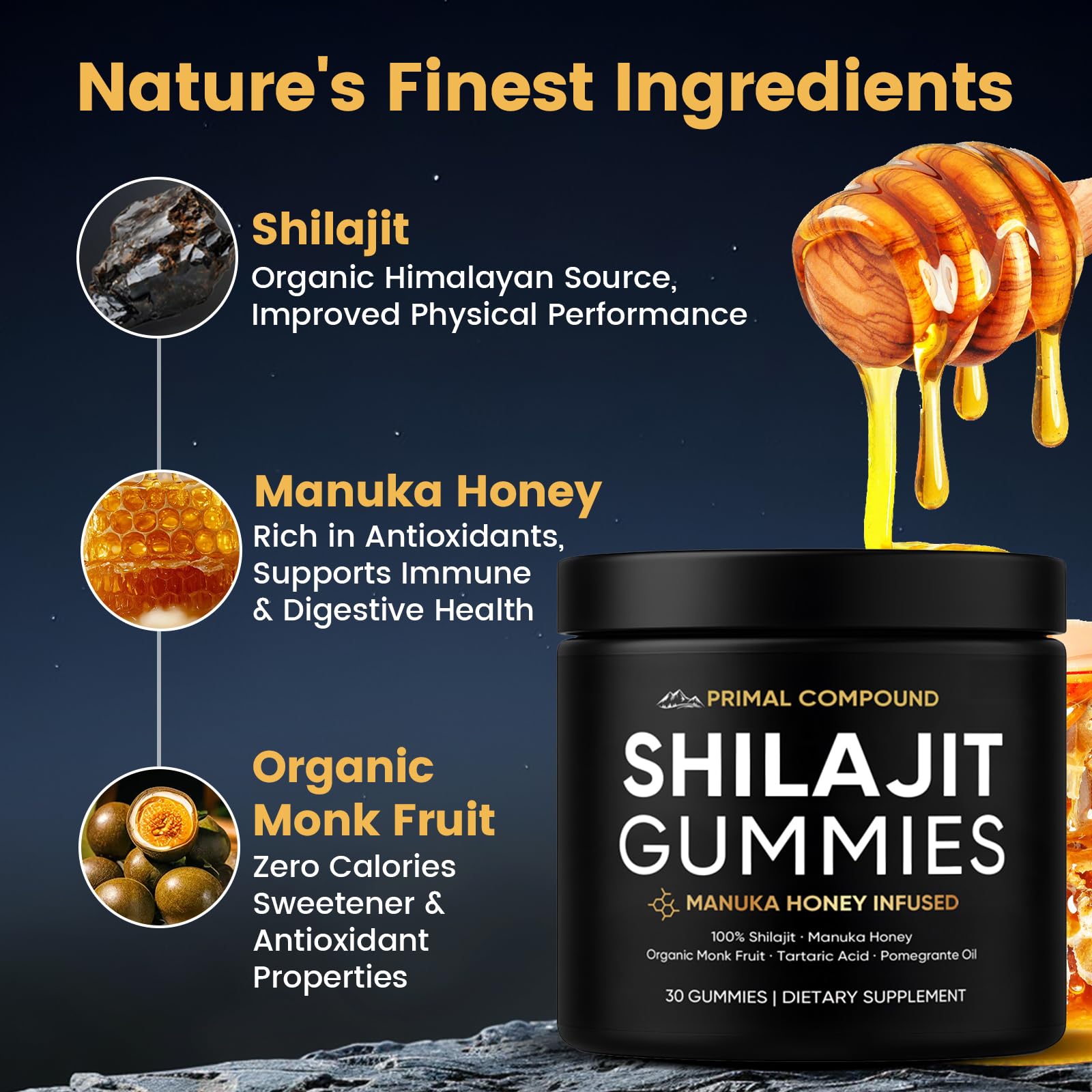 TOGOLIUN Primal Compound Shilajit Gummies for Men,with Manuka Honey, Organic Monk Fruit & Fulvic Acid, Shilajit Gummies Energy Supplements, 30 Gummies TOGOLIUN buy supplements canada