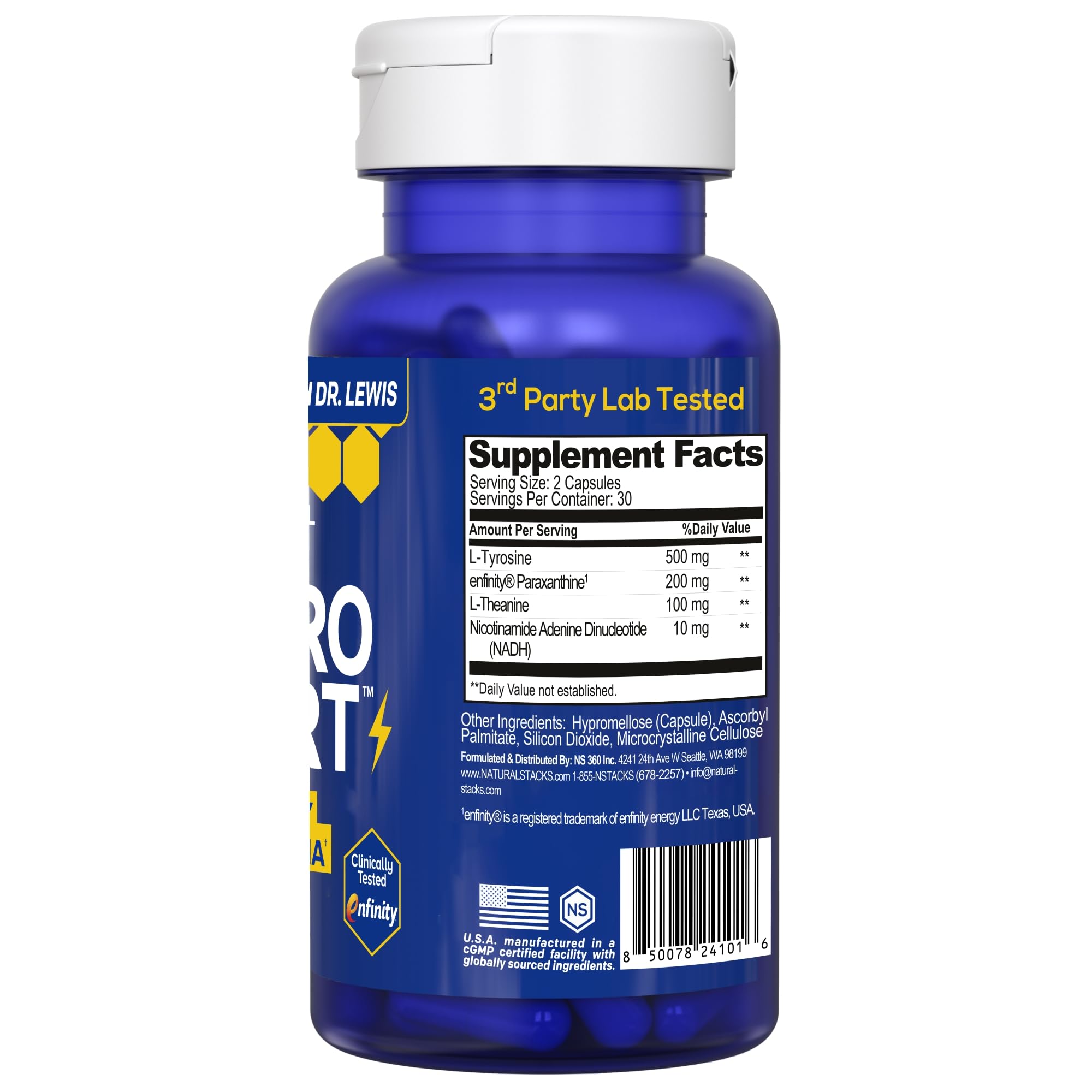 NATURAL STACKS NeuroAlert - 200mg Paraxanthine Energy Supplement - Caffeine Free Focus w/ 500mg L-Tyrosine & 100mg L-Theanine - 10mg NADH for Cellular Energy Support - 60 Paraxanthine Capsules NATURAL STACKS buy supplements canada