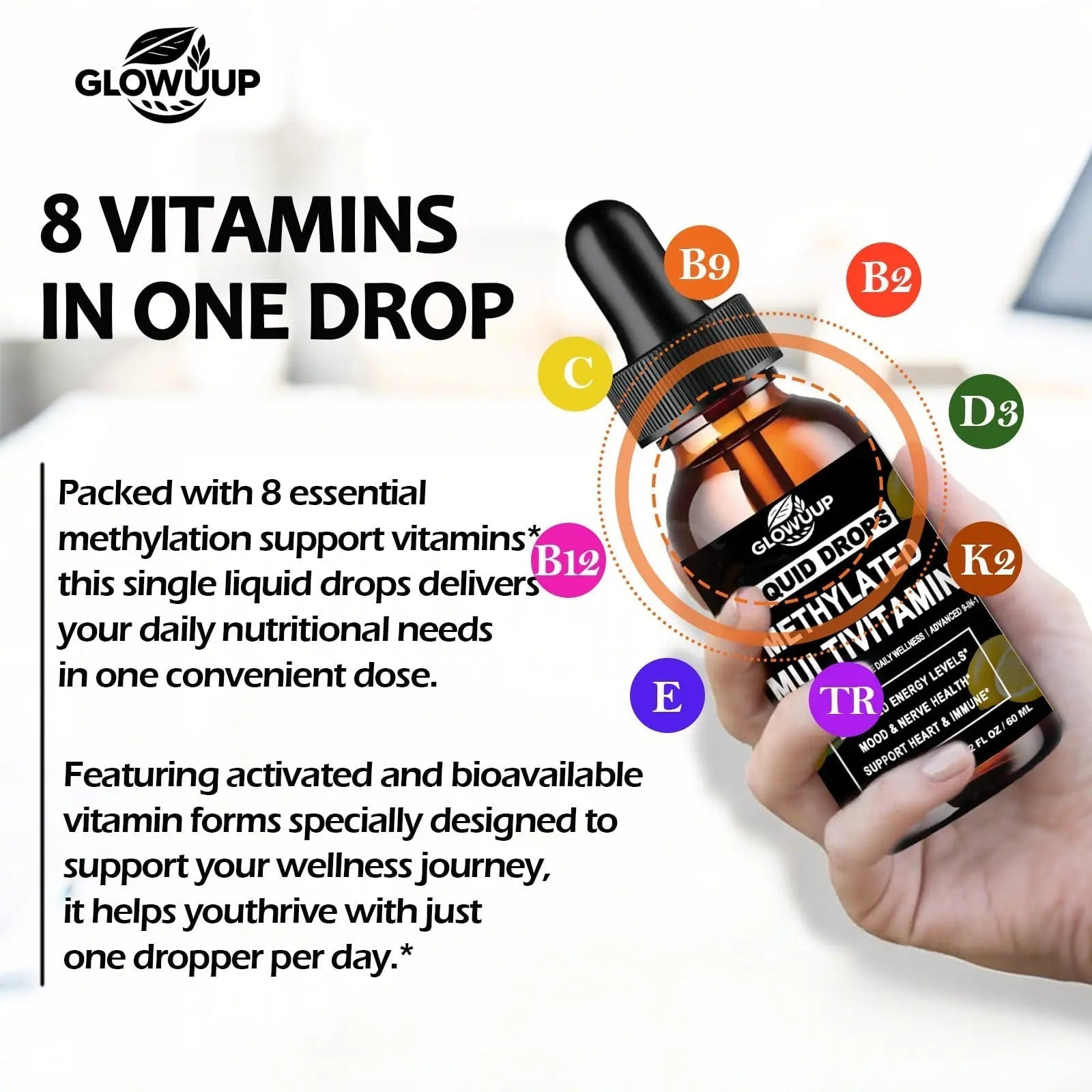 Multivitamin for Women & Men, Methylated Multivitamins & Multiminerals liquid Drops with Methylfolate B12 B2 Vitamin C E D3 K2 GLOVVUUP buy supplements canada