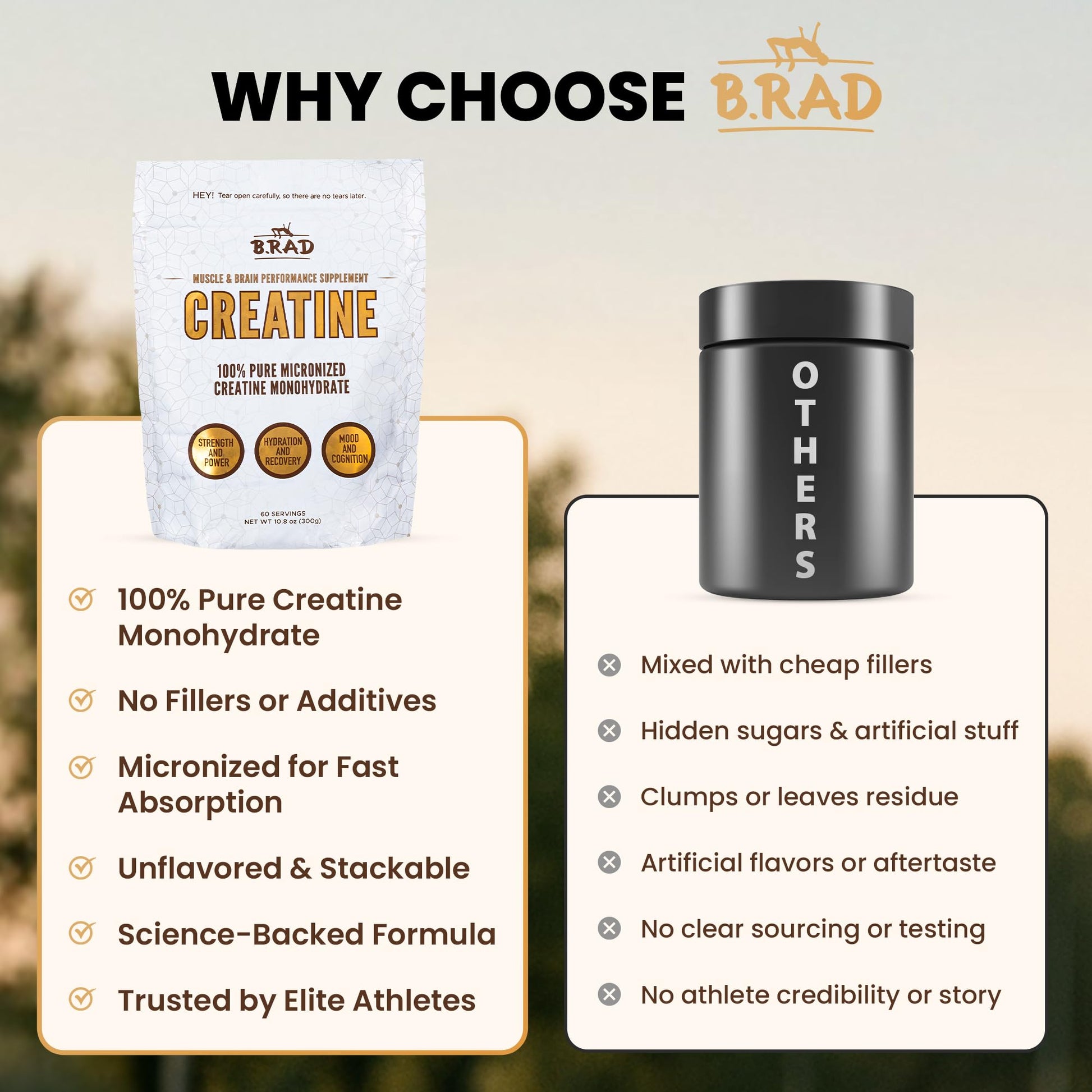 B.rad 100% Pure Micronized Creatine Monohydrate Powder | Natural, No Additives | Boosts Muscle Strength, Recovery & Performance | Supports Brain Health | 300g, 60 Servings B.rad buy supplements canada