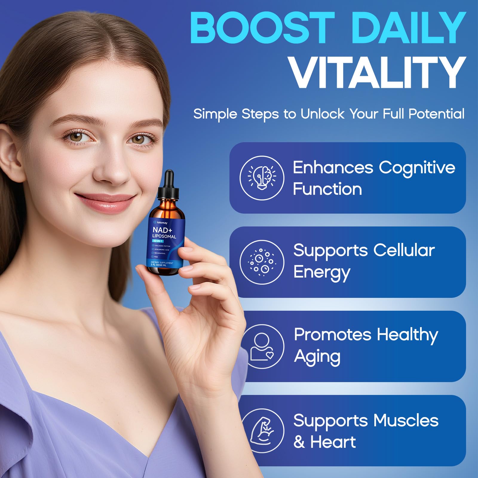 Liposomal NAD Liquid Supplement - 1500mg NAD+ Drops for Women & Men with Resveratrol & Nicotinamide Riboside, PQQ, Collagen & Turmeric for Anti-Aging & Longevity, Cellular Energy Health, 2 Fl Oz loiomay buy supplements canada