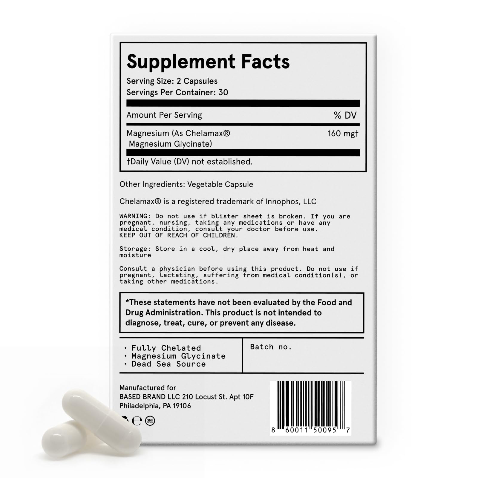 Based Dead Sea Magnesium | Pure Magnesium Glycinate | Support Stress Relief, Sleep, Heart Health, Nerves, Muscles, and Metabolism | 60 Capsules Based Supplements buy supplements canada