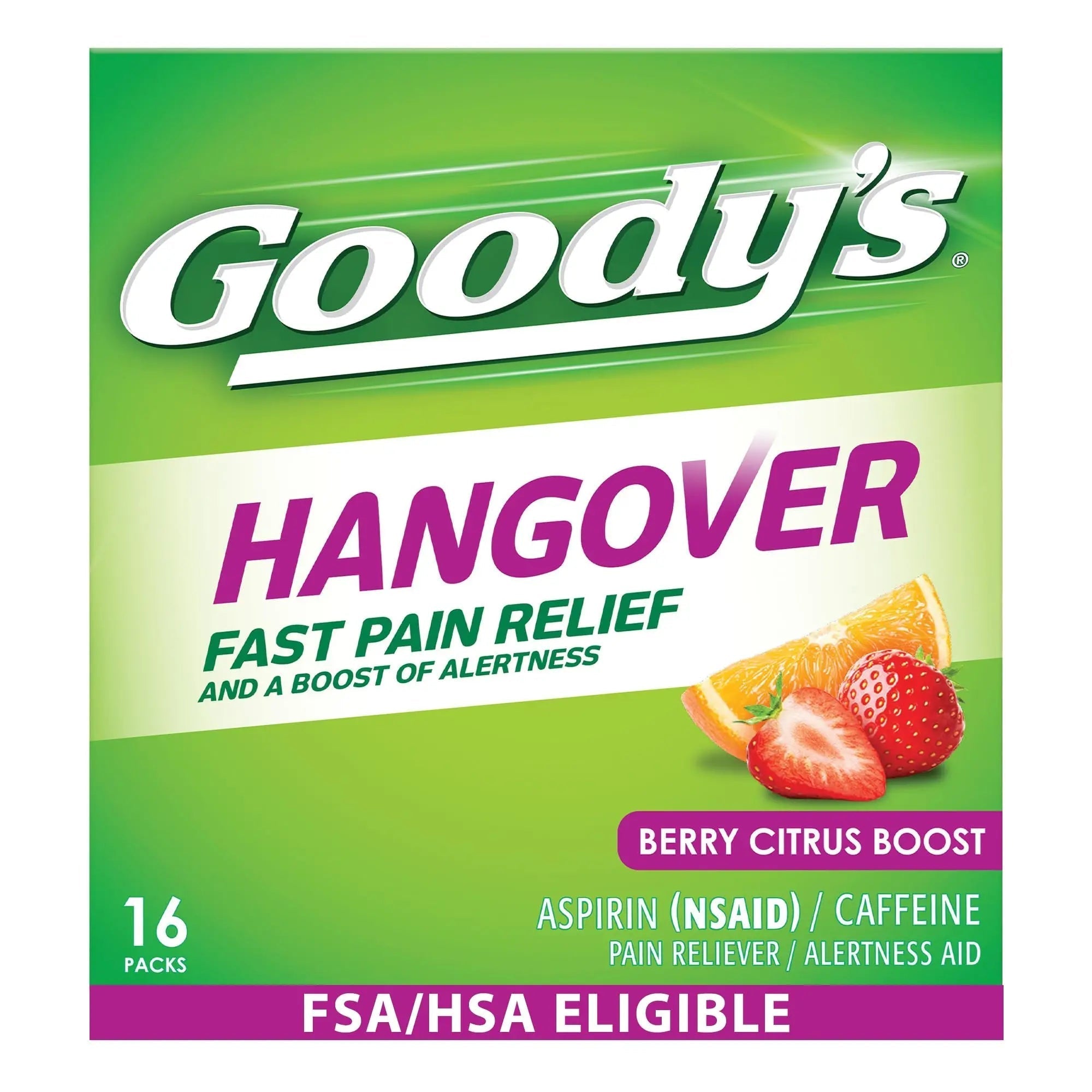 Goody's Hangover Relief Powder, Dual Action Fast Headache Pain Relief with Aspirin and Caffeine, Berry Citrus Flavor, 16 Count Goody's buy supplements canada