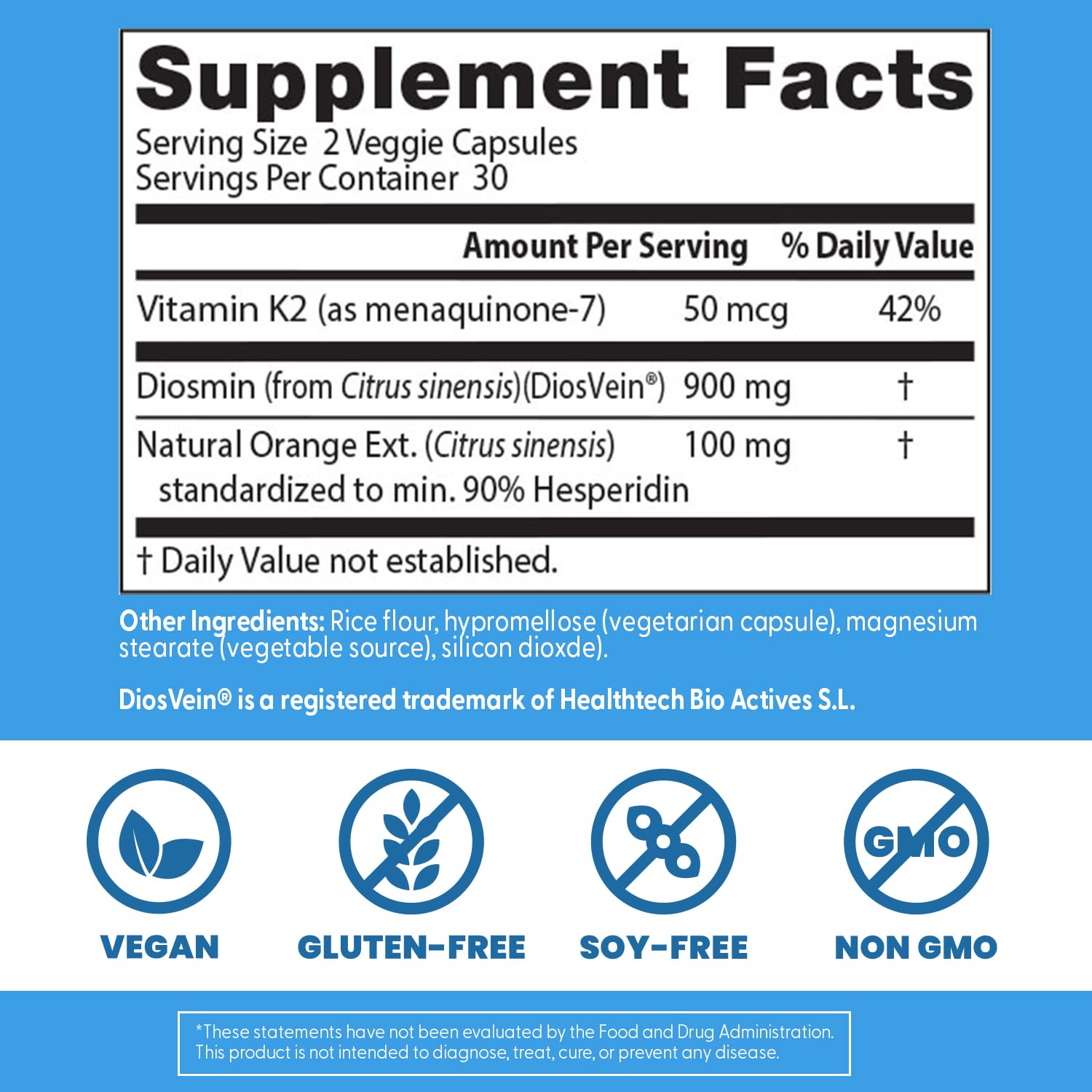 Doctor's Best Vein Support Supplement - Contains Diosmin & Hesperidin, Circulation Support for Legs & Feet, for Men & Women, Formula with Vitamin K2 & Natural Orange Extract, Vegan - 60 Veg Caps Doctor's BEST buy supplements canada
