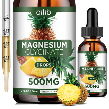 Magnesium Glycinate Supplement, Liquid Magnesium Glycinate Liquid Drops 500mg-Support Stress Relief, Relaxation, Mood, Sleep, Bone & Muscle-2 Fl Oz, Vegan, Pineapple Flavor dilib buy supplements canada
