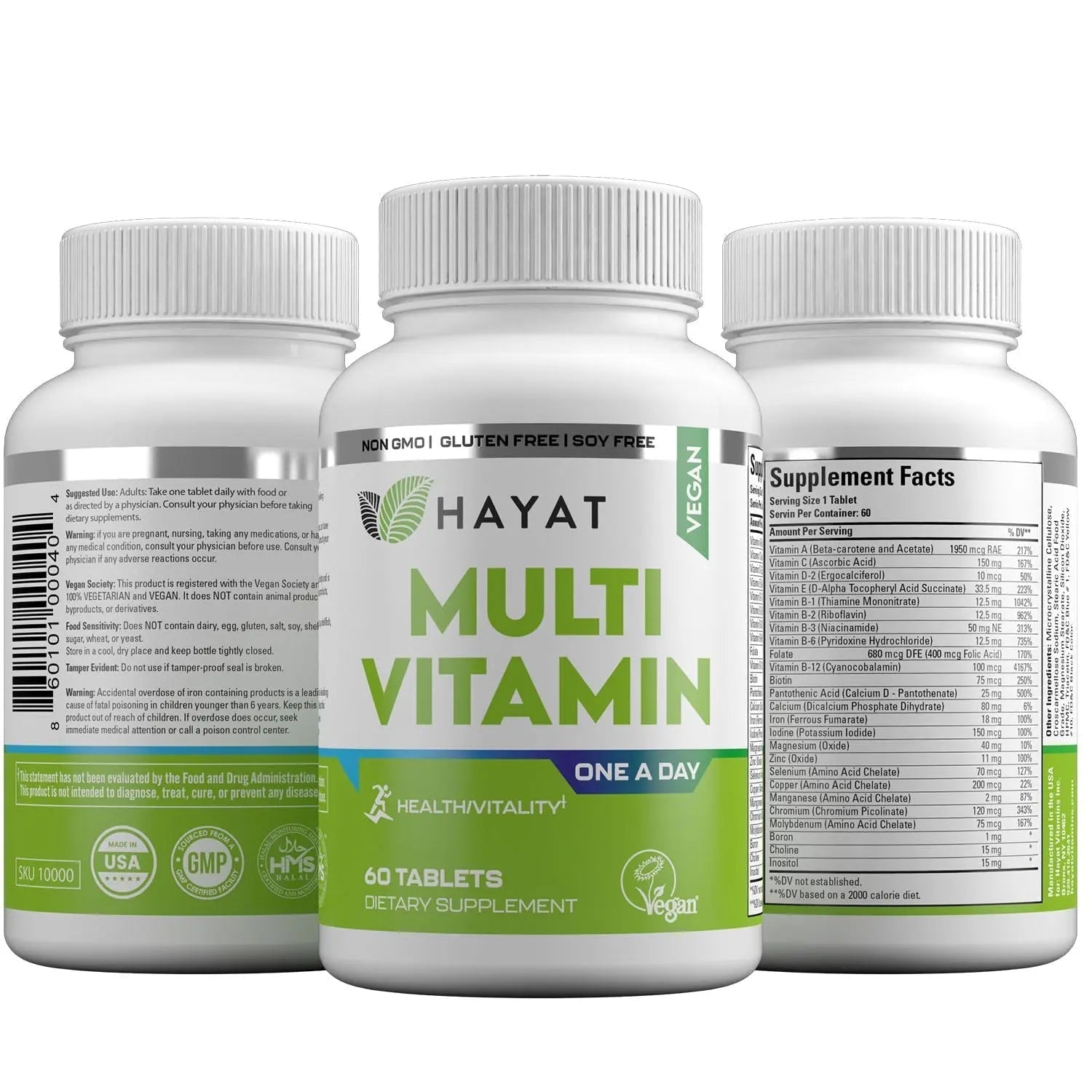 HAYAT Vitamins Vegan Natural Multivitamin, Daily Vitamins with Vitamin A, C, D, E, B1, B2, B3, B6, B12, Biotin, Zinc and More, 2 Month Supply, All Natural HAYAT buy supplements canada