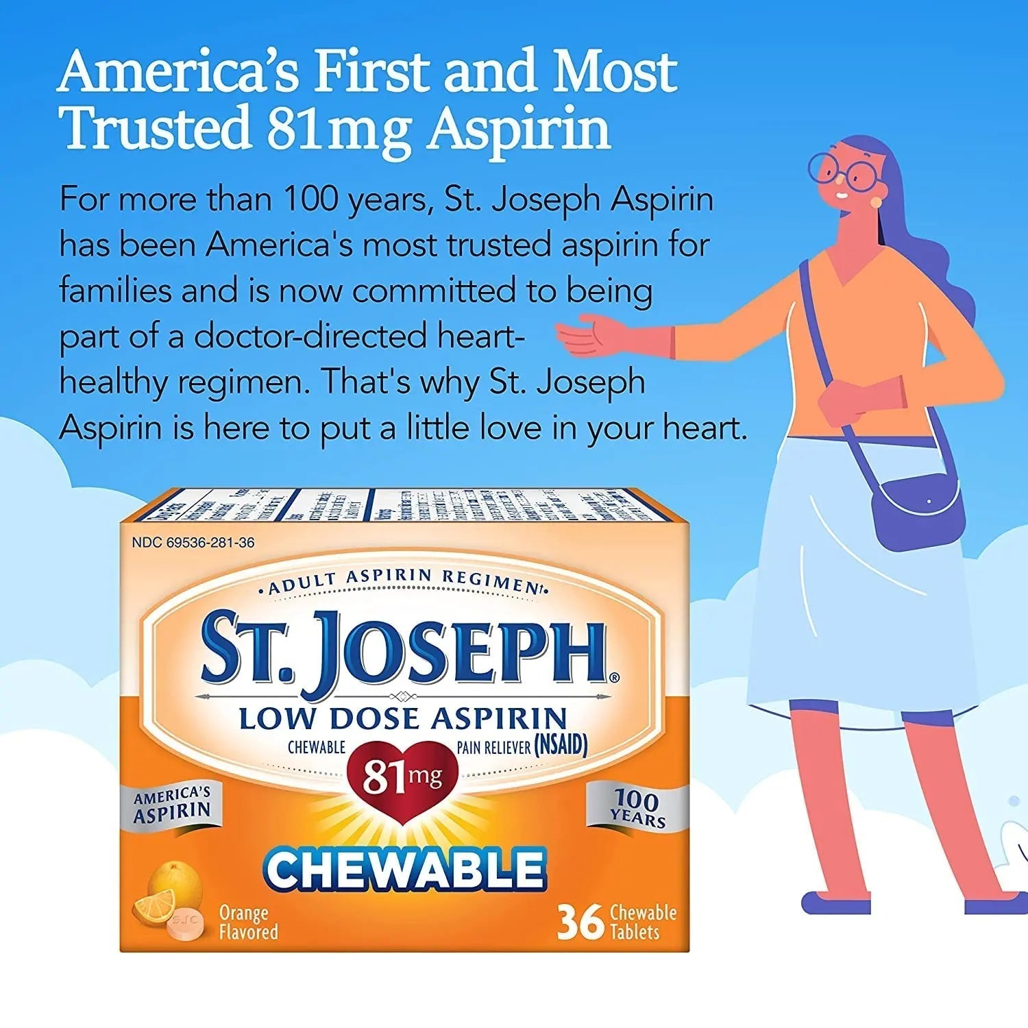 St. Joseph Orange Chewable 81mg Aspirin, 36 Tablets (Pack of 3) St. Joseph buy supplements canada