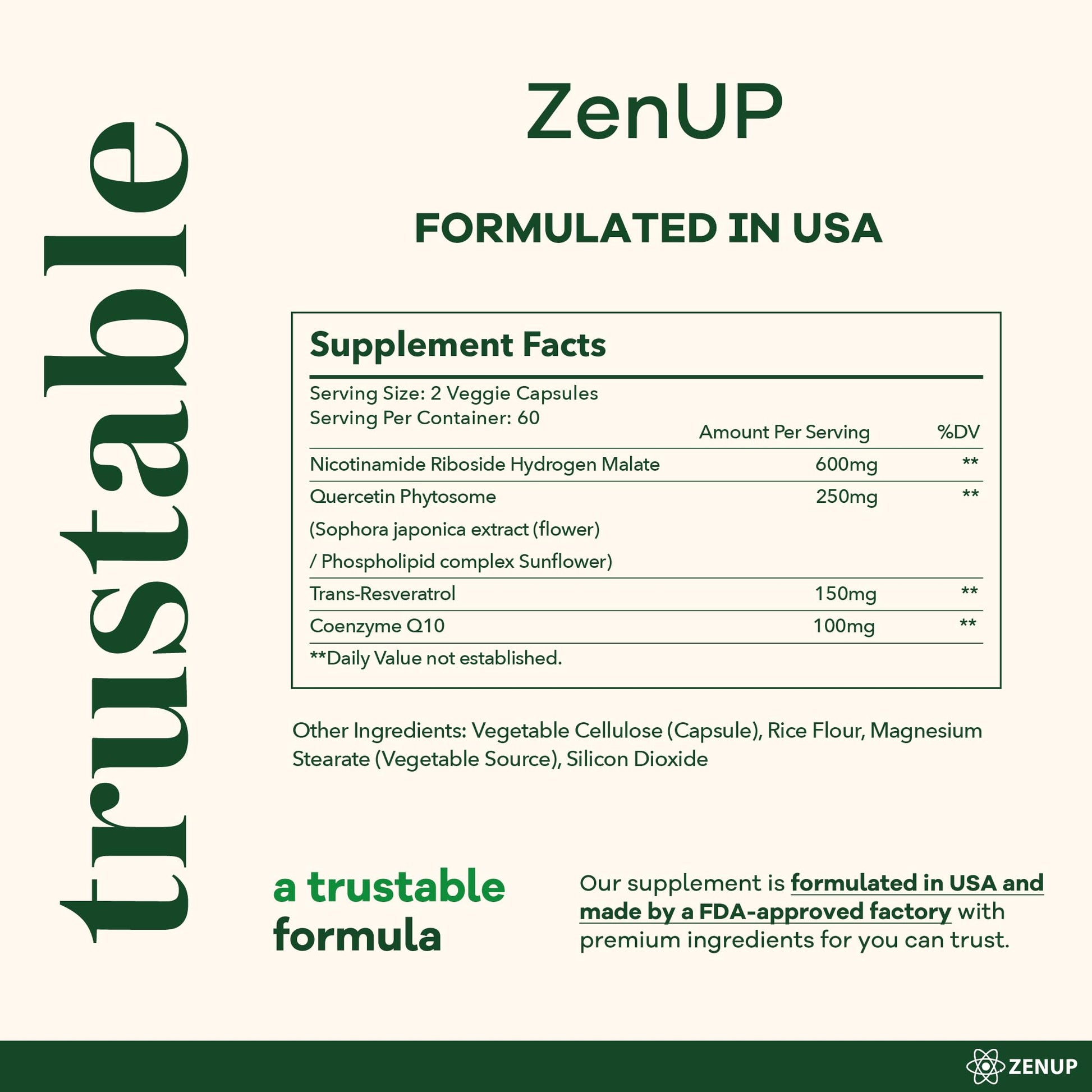ZenUP NAD+ Supplement | 1100mg Liposomal Nicotinamide Riboside with Resveratrol & Quercetin | Anti-Aging, Cellular Energy, Mental Focus | 120 Caps ZenUP buy supplements canada
