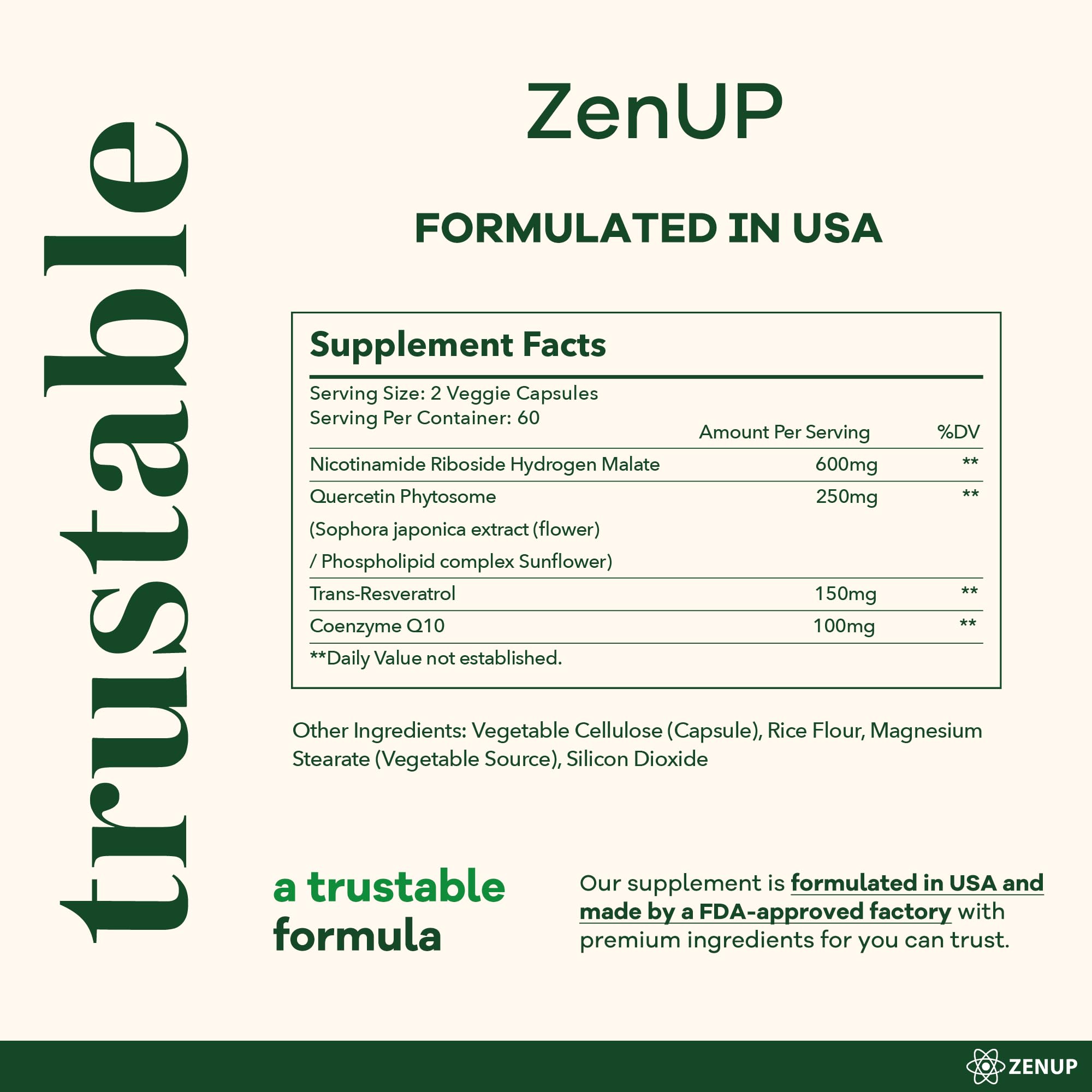ZenUP NAD+ Supplement | 1100mg Liposomal Nicotinamide Riboside with Resveratrol & Quercetin | Anti-Aging, Cellular Energy, Mental Focus | 120 Caps ZenUP buy supplements canada