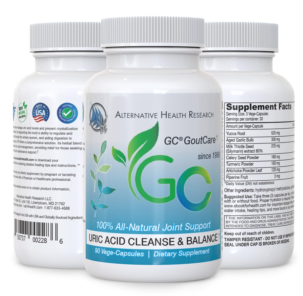 GC® GoutCare: Uric Acid Control | Uric Acid Prevention | Joint Health Supplement | Joint Relief | with Turmeric, Celery Seed Extract, Milk Thistle and More | 90 Capsules per Bottle | Non-GMO Alternative Health Research LLC buy supplements canada