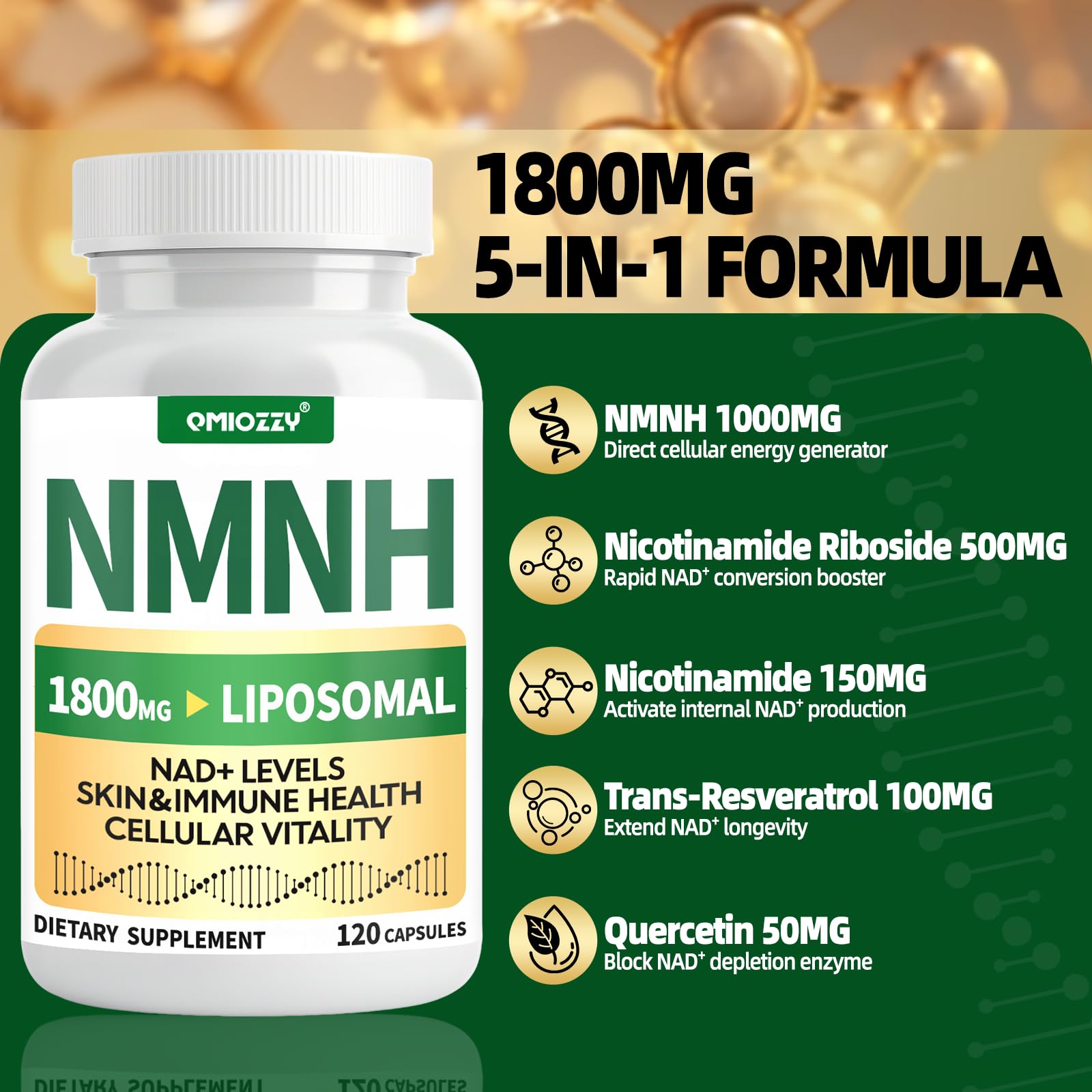 NMNH Supplement 1000mg - Nicotinamide Mononucleotide Alternative, Boost NAD+ with Liposomal Resveratrol & Nicotinamide Riboside NR, for Healthy Cellular, Aging, Energy, 120 Vegan Non-GMO Capsules Qmiozzy buy supplements canada