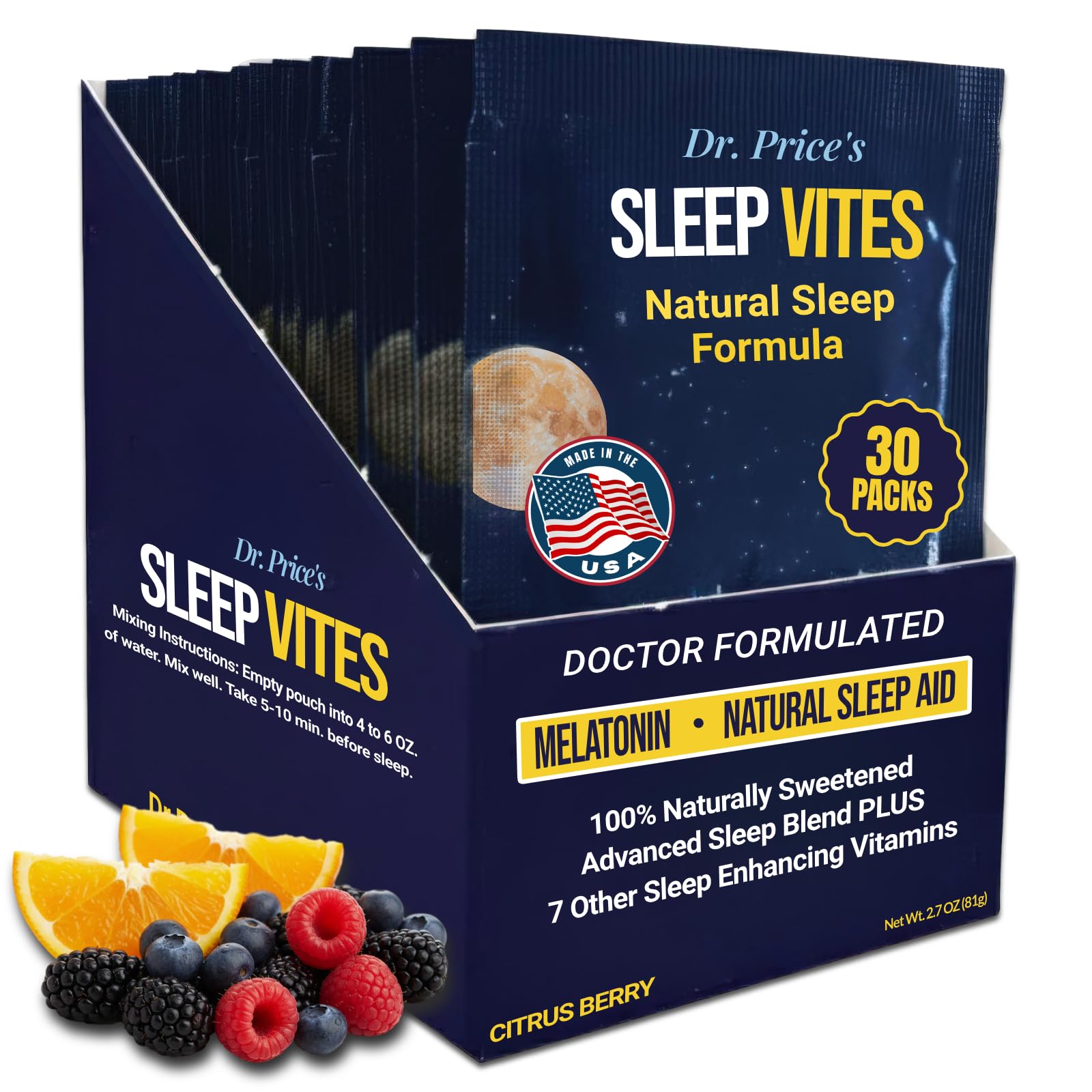 Dr. Price’s Natural Sleep Aid Powder – Berry-Citrus, 30 Packs | Sleep Powder Drink Mix with Magnesium, Microdose Melatonin & Tryptophan | Sleep Support for Adults | Doctor-Formulated, Made in USA Dr. Price's Vitamins buy supplements canada