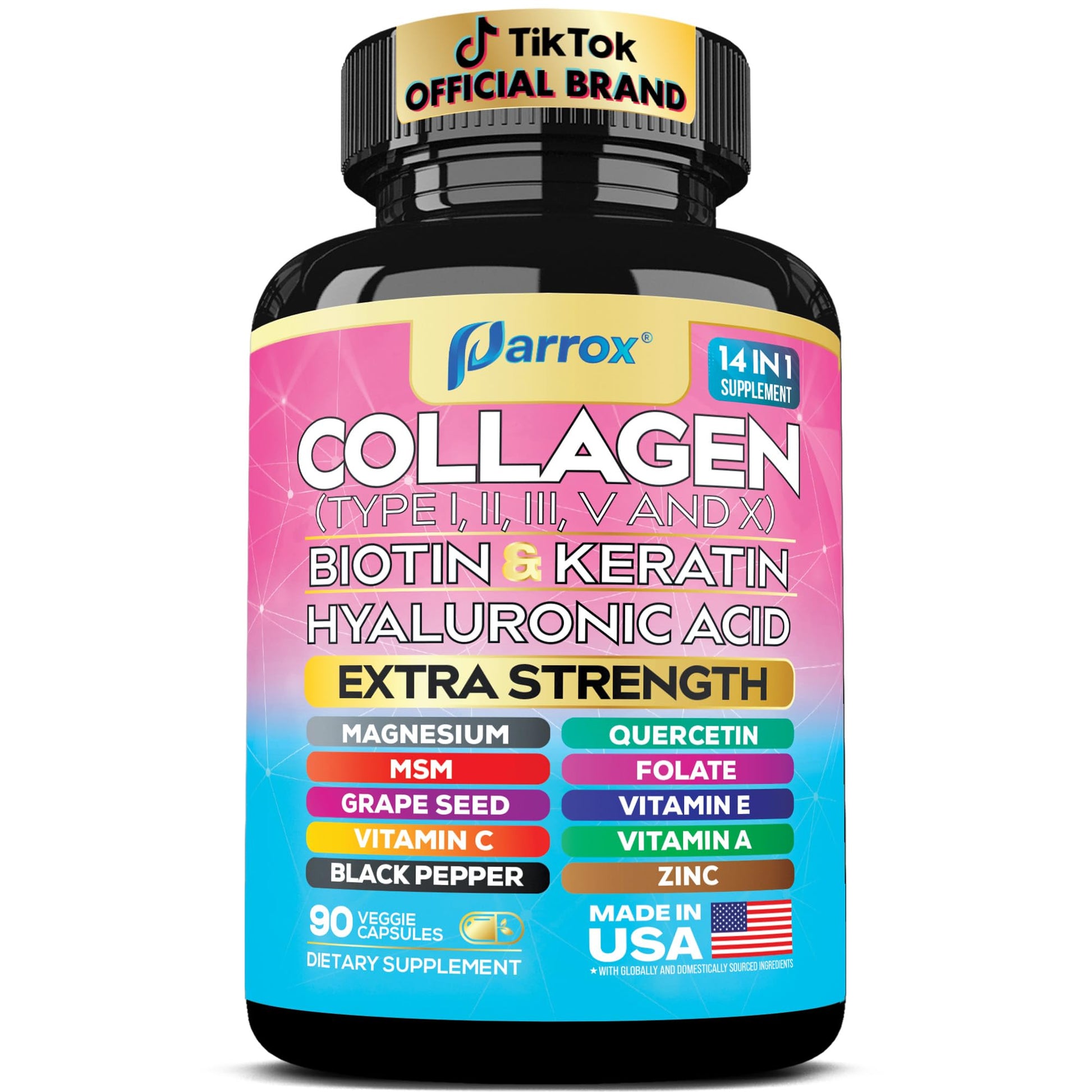 Parrox Collagen Peptides Types I, II, III, V & X, MCG Biotin, Keratin, Hyaluronic Acid, MSM, Zinc, Grape Seed Extract, Quercetin, Vitamin A, Vitamin C, Parrox buy supplements canada