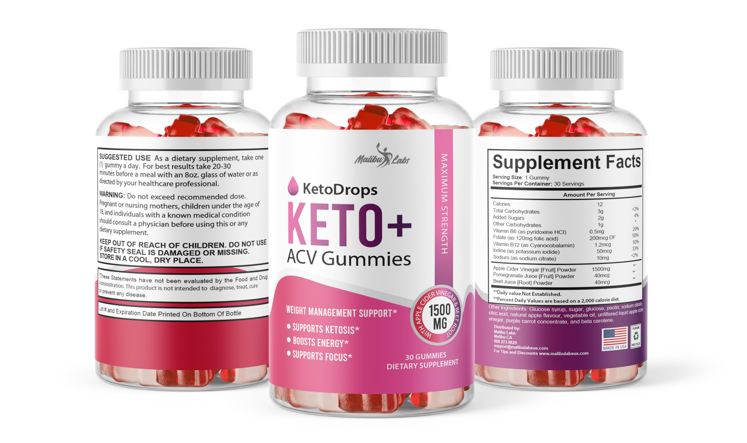 Keto Drops ACV Gummies Weight Loss - 1500mg Once a Day, Strong Time Released Malibu Labs buy supplements canada