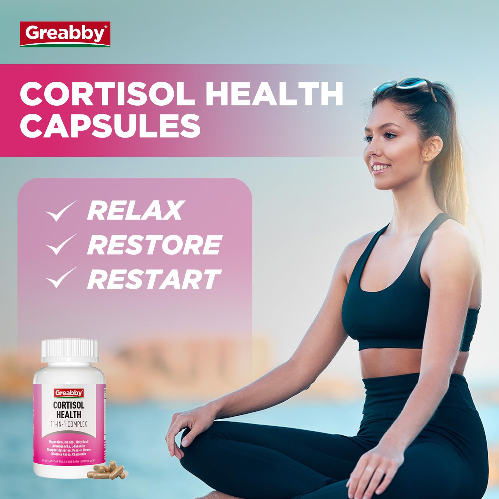 GREABBY Cortisol Supplements for Women, 11-in-1 Formula with Ashwagandha, L-Theanine, Phosphatidylserine and More, Lower Cortisol Health Support, 90 Vegan Capsules GREABBY buy supplements canada