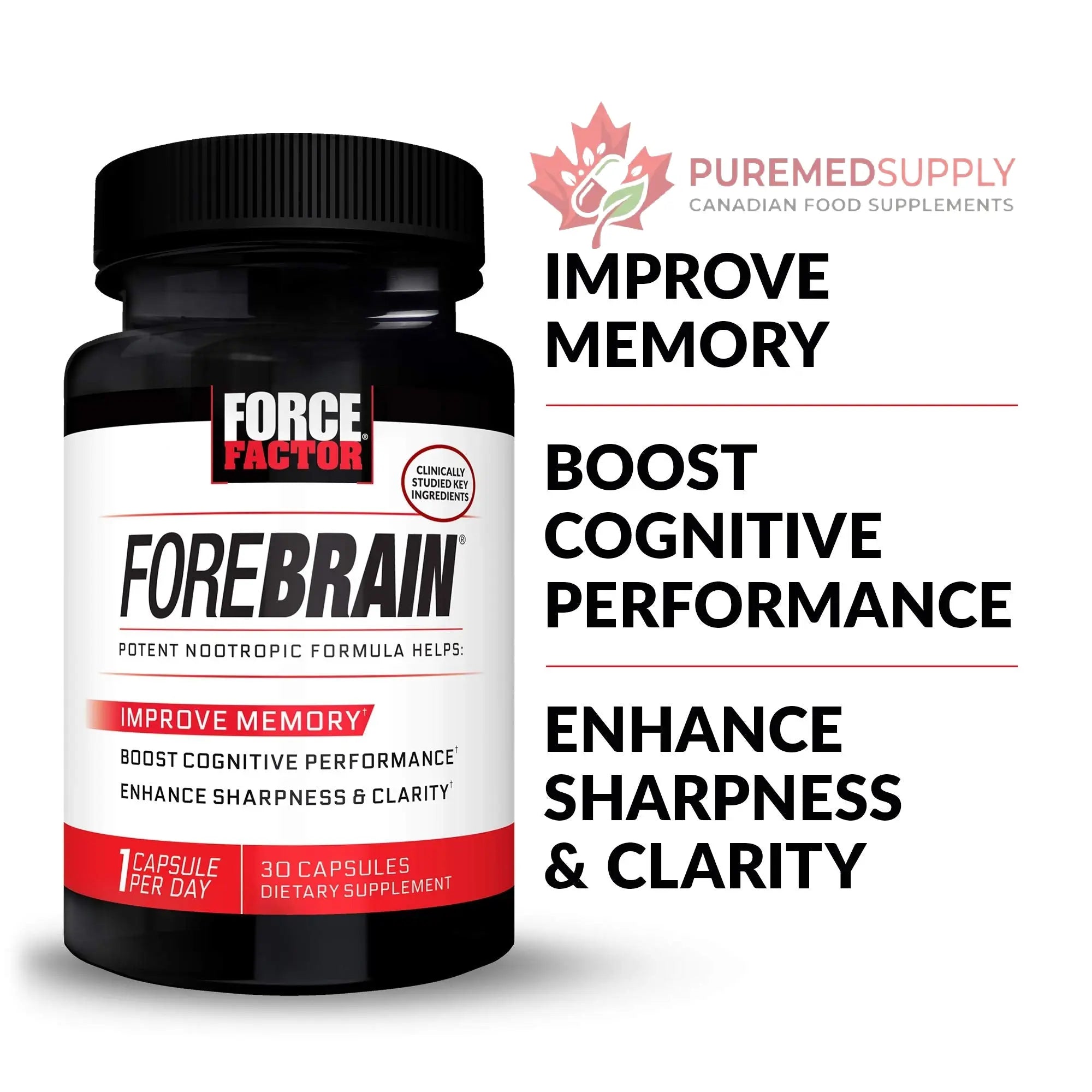 Force Factor Forebrain Nootropic Brain Supplement with Caffeine Bacopa and Huperzine A Capsules 3Pack, White, 90 Count Force Factor buy supplements canada