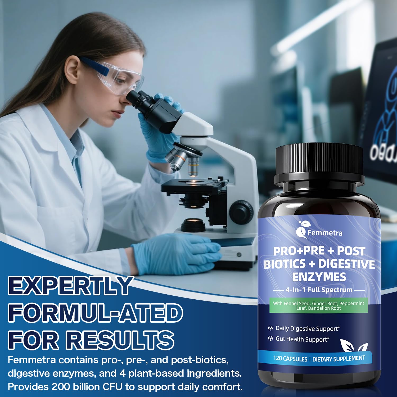 Digestive Enzymes Postbiotics Prebiotics Probiotics for Women Men, 200 Billion CFU 36 Probiotic Strains - Complete Gut, Digestive, Regularity, Gas, Bloating & Immune Support Supplement, Vegan, 60 Days Femmetra buy supplements canada