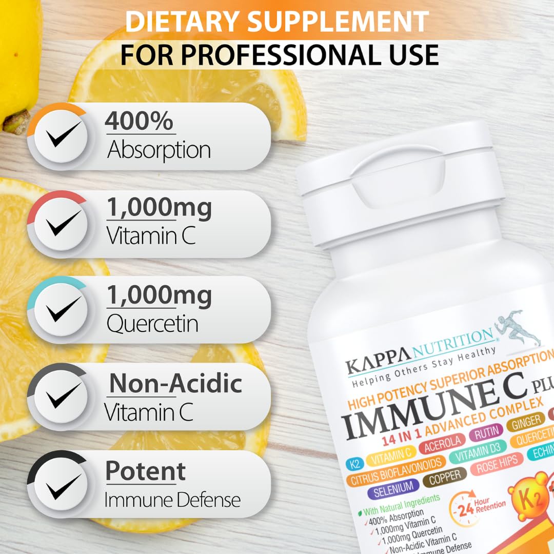 Quercetin 1,000mg, Vitamin C 1,000mg, Zinc 50mg, Vitamin D3 5,000iu, Selenium, Copper, Acerola, Ginger, Rutin, Bitter Orange, Rose Hips, Echinacea, Immune C Plus, 14 in 1 Immune C Plus (120 Count) KAPPA NUTRITION buy supplements canada