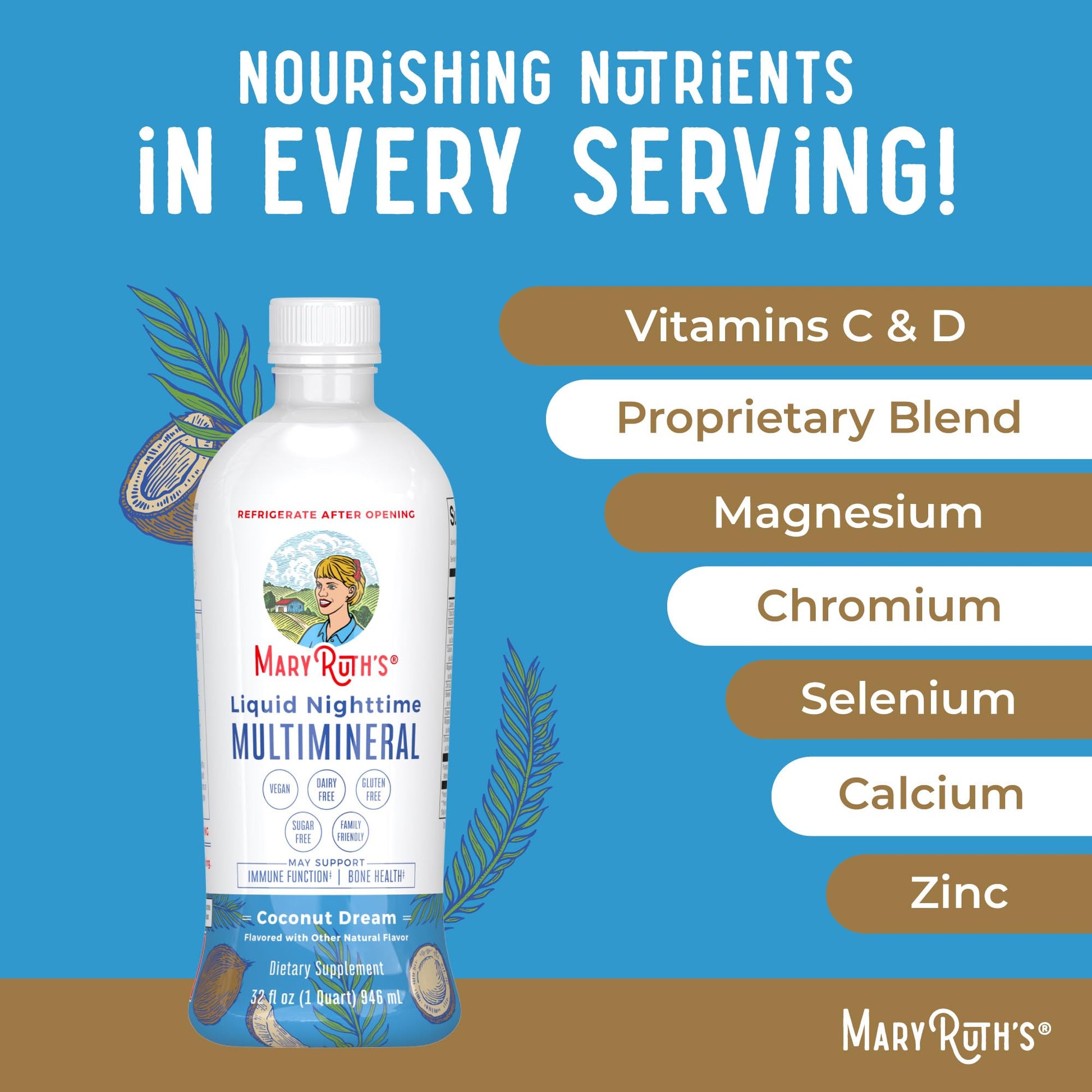 MaryRuth Organics Liquid Nighttime Multimineral | No Melatonin | Bedtime Routine | Magnesium Citrate | Calcium | Zinc | Vitamin D3| Available in 4 Flavors - Vegan | Sugar Free | Gluten Free | 32 Oz MARYRUTH'S buy supplements canada