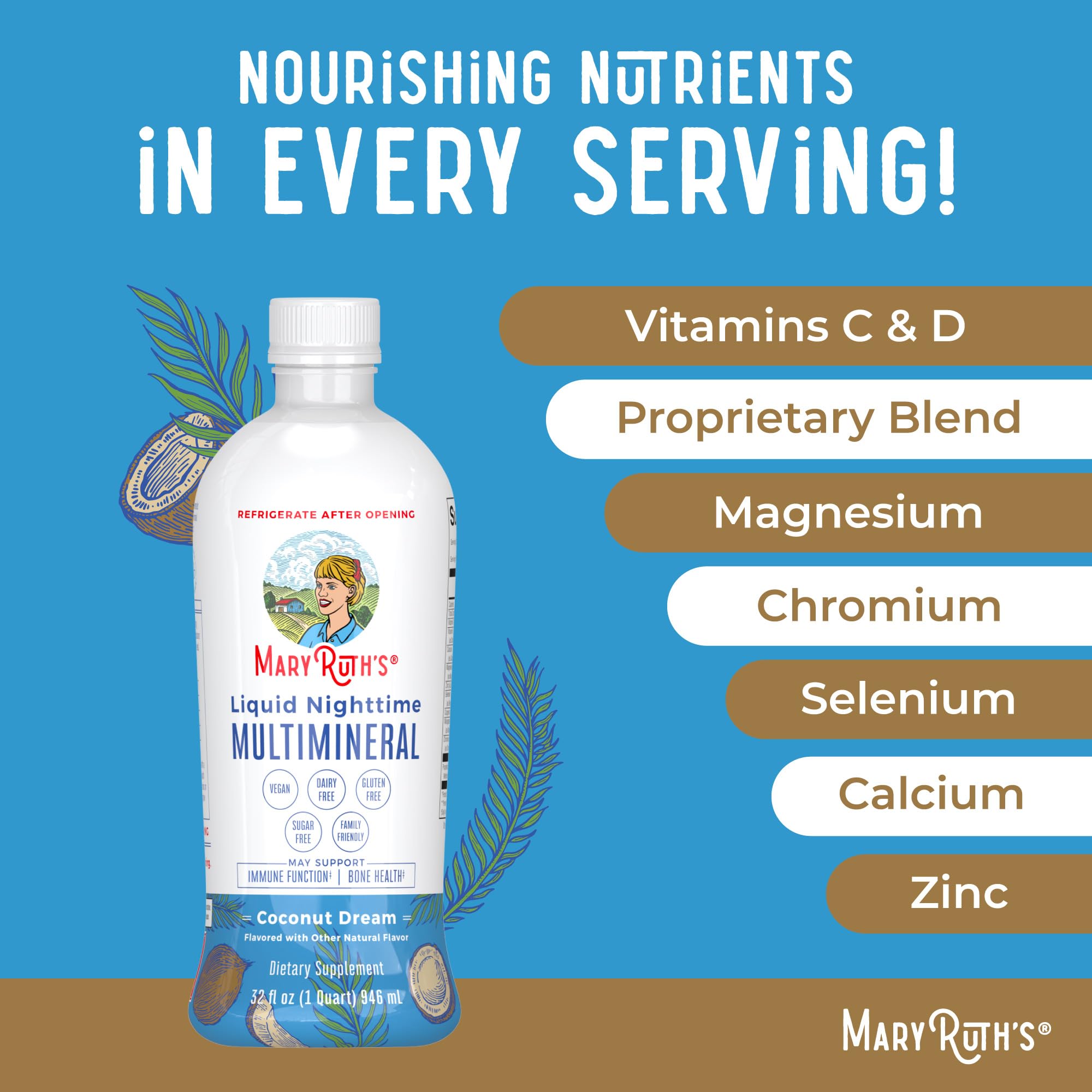MaryRuth Organics Liquid Nighttime Multimineral | No Melatonin | Bedtime Routine | Magnesium Citrate | Calcium | Zinc | Vitamin D3| Available in 4 Flavors - Vegan | Sugar Free | Gluten Free | 32 Oz MARYRUTH'S buy supplements canada