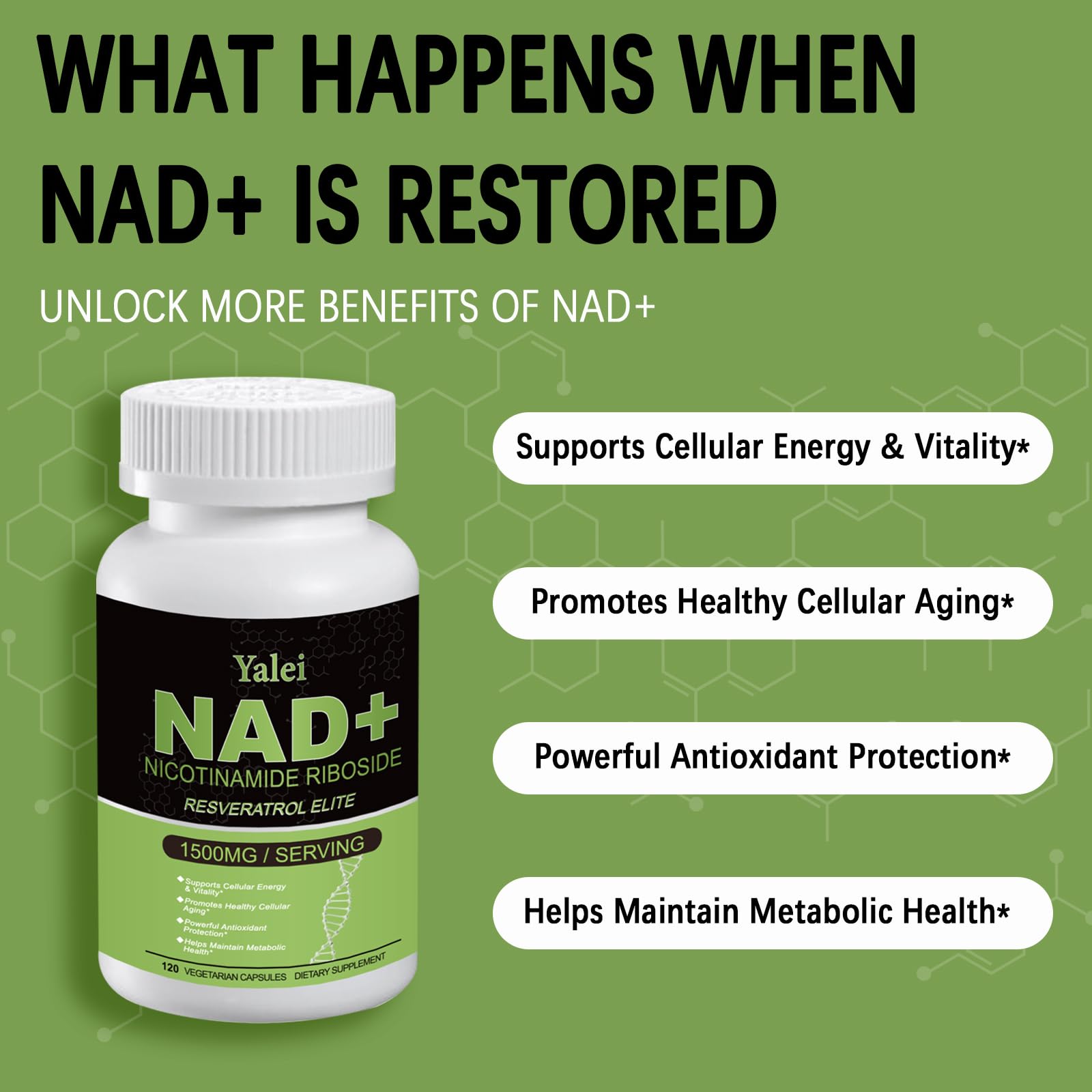 Yalei NAD Resveratrol Supplement 1500mg,120 Veggie Capsules | Liposomal NAD Plus Boosting | Support Cellular Health, Stamina & Healthy Aging for Women & Men | Non-GMO Yalei buy supplements canada