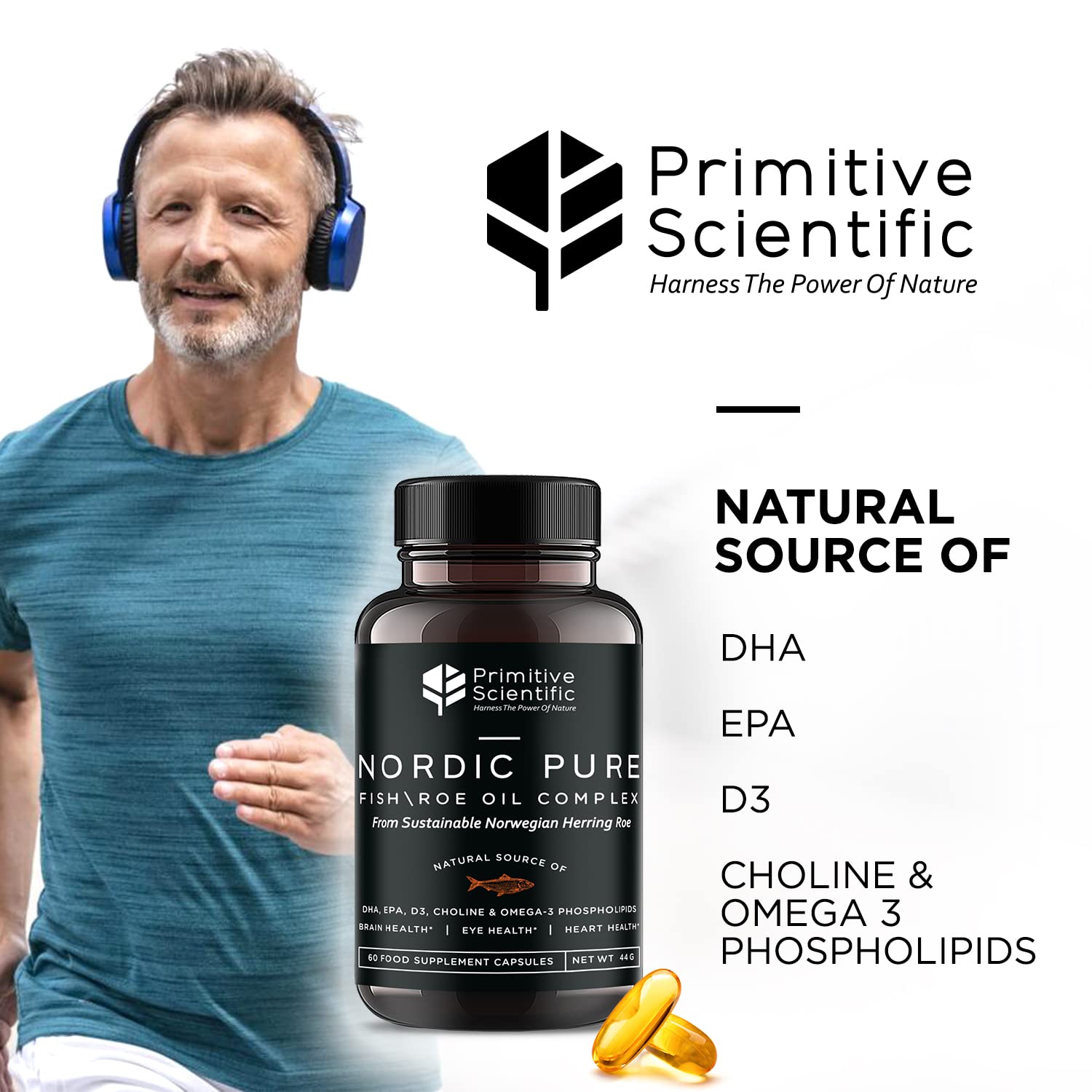 Primitive Scientific Nordic Pure Oil Complex (60 Fish Oil Capsules) for Brain, Immunity & Vision - Heart Supplement w/EPA, DHA, Vitamin D3, Choline - Omega 3 Supplements Primitive Scientific buy supplements canada