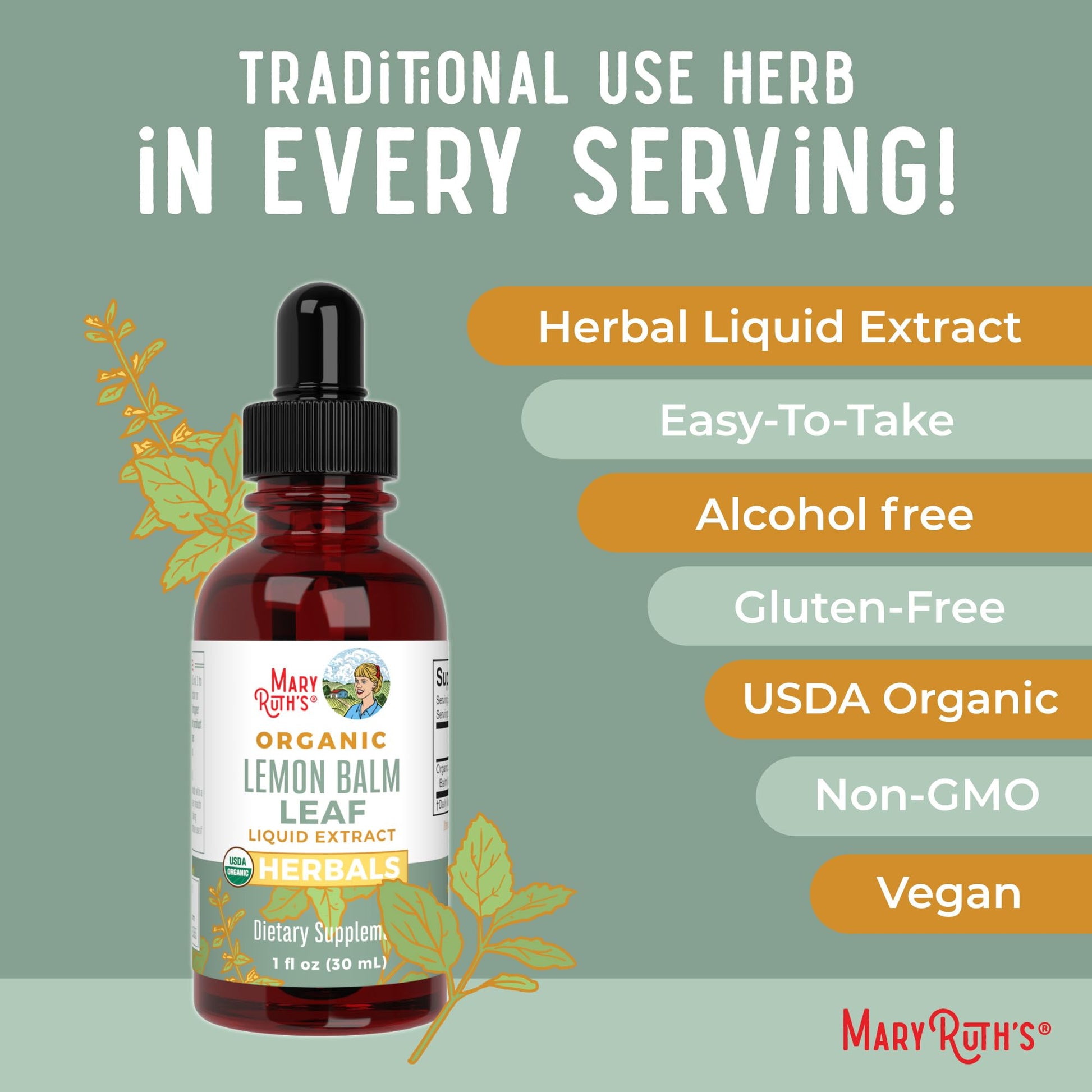 MaryRuth Organics Lemon Balm Leaf Liquid Extract | Mood Support | Relaxation | Calming | Nervine Herbal | Lemon Balm Tincture | USDA Organic | Vegan | Non-GMO | Gluten Free | 1 Fl Oz MARYRUTH'S buy supplements canada