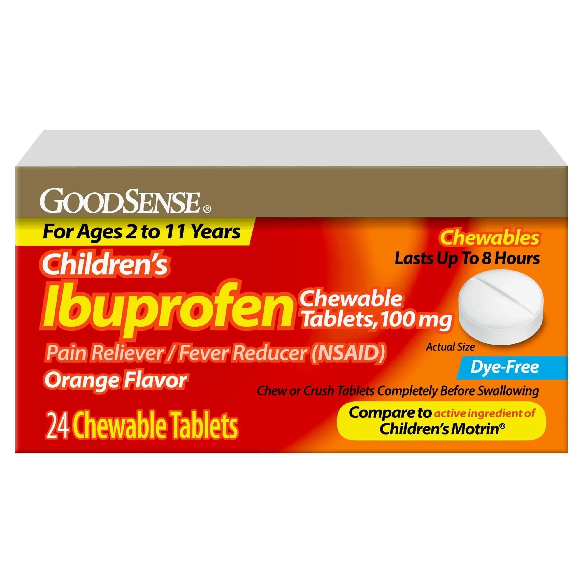 Childrens Ibuprofen Chewable Tablets, 100 mg, Orange Flavor, Pain Reliever and Fever Reducer, 24 Count GoodSense buy supplements canada