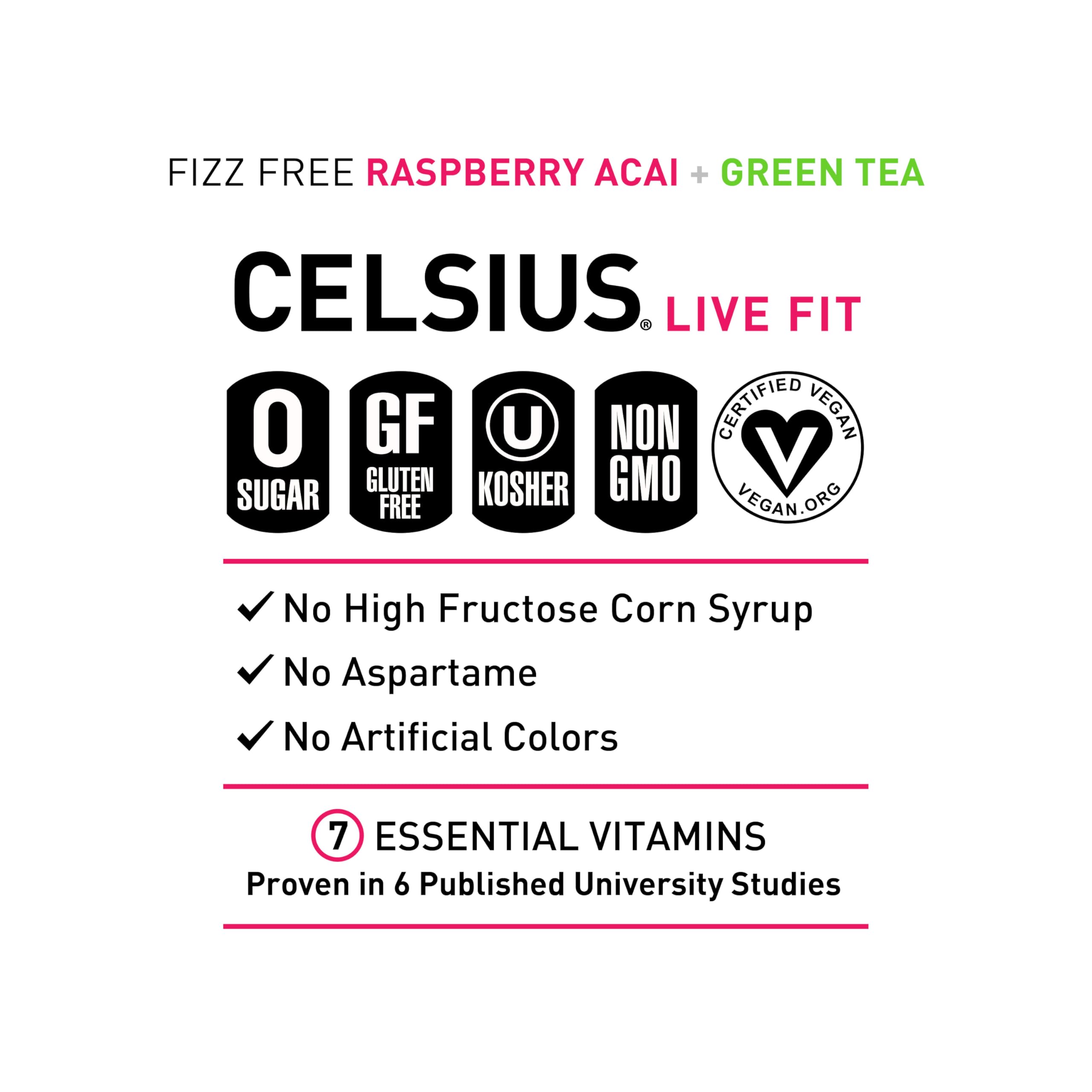 CELSIUS Raspberry Acai Green Tea, Functional Essential Energy Drink 12 Fl Oz (Pack of 12) Packaging may vary CELSIUS buy supplements canada
