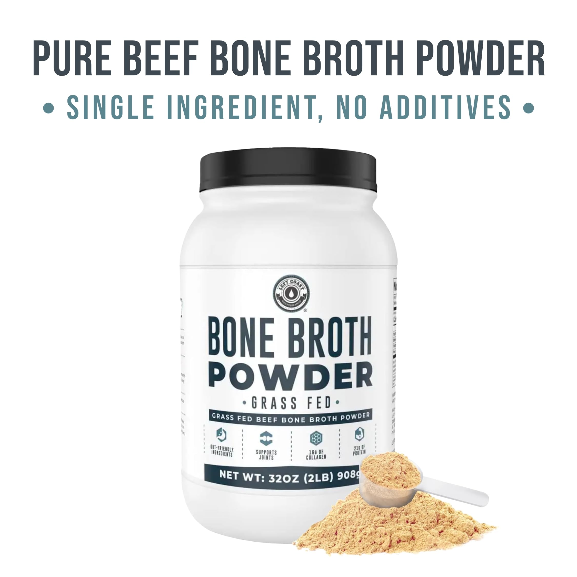 Bone Broth Protein Powder – Pure Grass-Fed Beef Bone Broth, Unflavored with Natural Collagen, Glucosamine & Gelatin – Paleo & Keto-Friendly, Non-GMO, Dairy-Free for Gut Health & Joint Support 32oz Left Coast Performance buy supplements canada