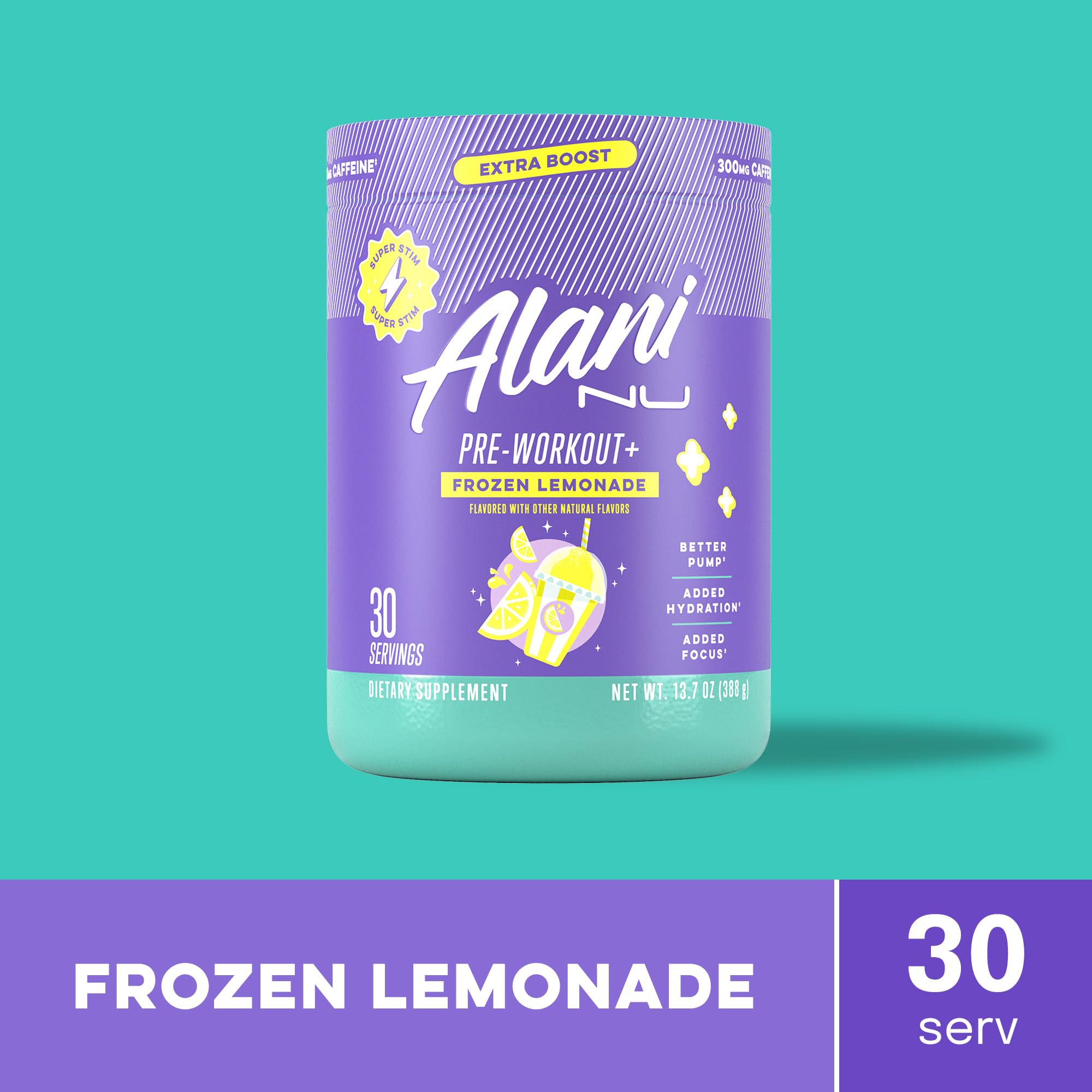 Alani Nu Pre Workout+ Powder Frozen Lemonade, Extra Boost, Sugar Free, 300mg Caffeine, L-Theanine, Beta-Alanine, Citrulline, 30 Servings Alani Nu buy supplements canada
