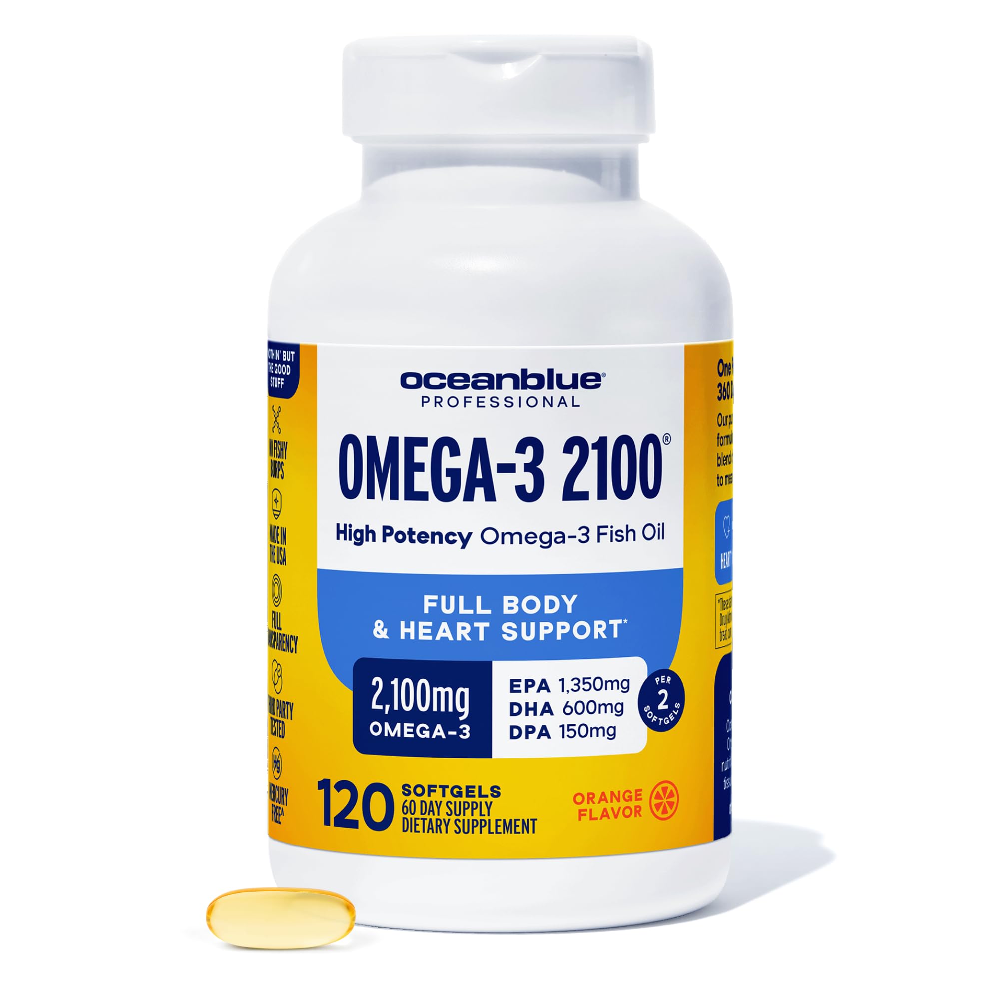 Oceanblue Professional Omega-3 2100mg Fish Oil Supplement – Triple Strength, High Potency EPA, DHA & DPA – Burpless, Wild-Caught, Natural Orange Flavor – 120 Count (Pack of 1) Oceanblue buy supplements canada