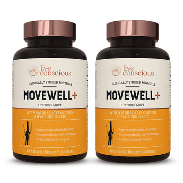 Live Conscious Joint Health Supplement - MoveWell Plus Antarctic Krill Oil, Natural Astaxanthin and Hyaluronic Acid | Outperforms Glucosamine (2 Pack) Live Conscious buy supplements canada