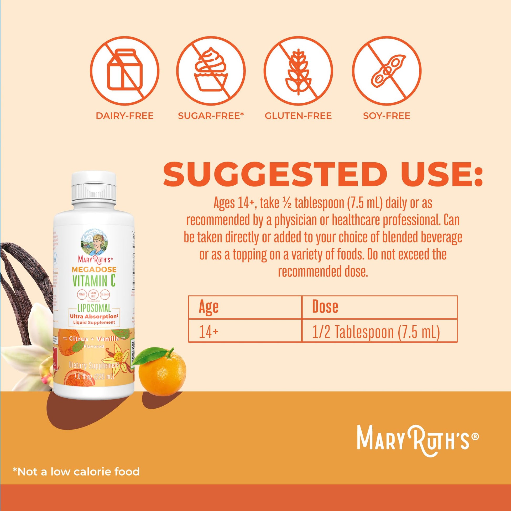 MaryRuth's Megadose Liquid Vitamin C Liposomal | 500 mg Per Serving | Ultra Absorption | Immunity | Antioxidant Support | Collagen Formation | Vegan | Gluten Free | Sugar Free | 7.6 Oz | 30 Servings MARYRUTH'S buy supplements canada