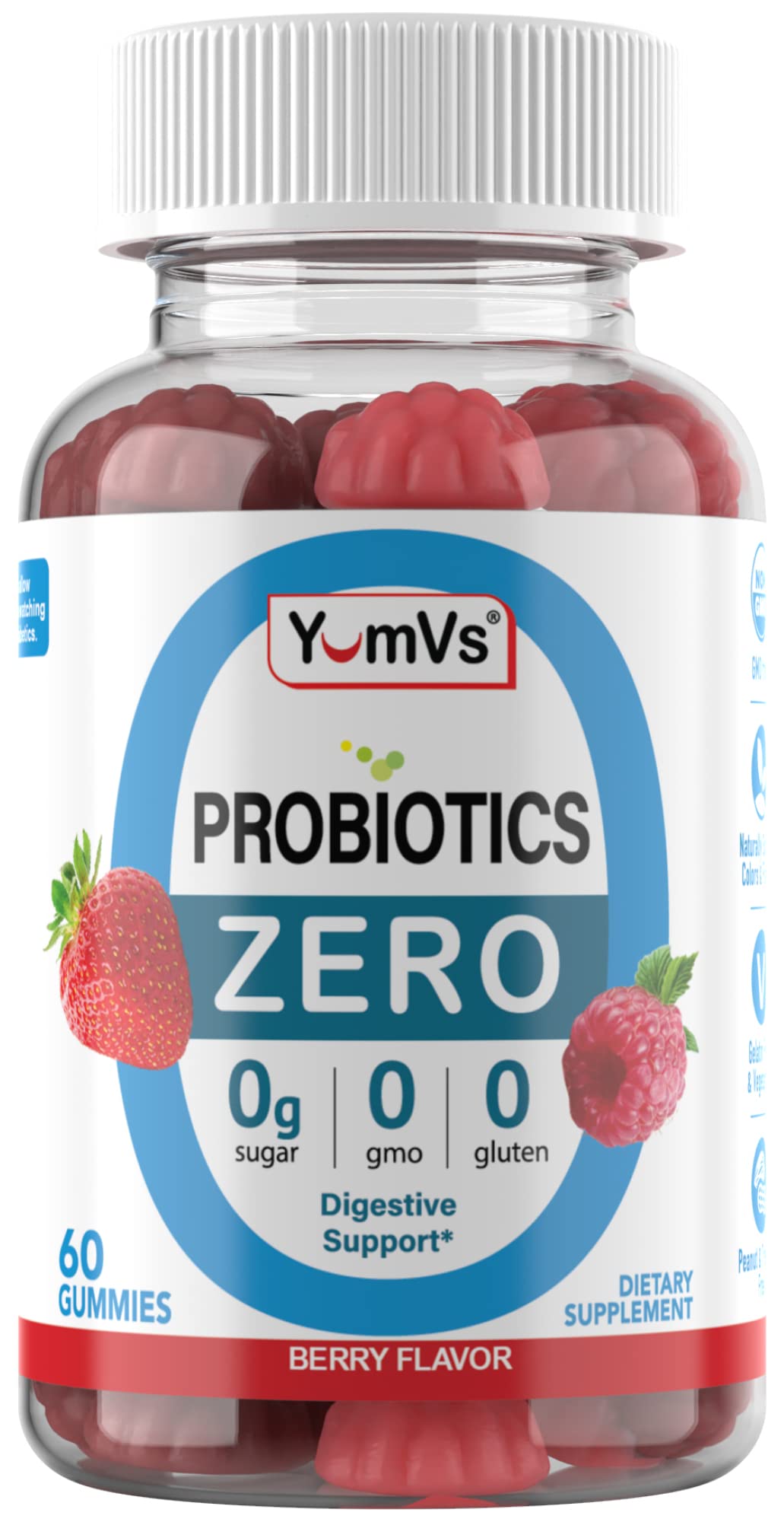 YUM-V'S Sugar Free Probiotic Gummies - Probiotics for Men & Women to Help Support Digestive Function – Adults & Kids Probiotic with 5 Billion CFU Bacillus Coagulans – Vegan & Gluten-Free (60 Count) YUM-V'S buy supplements canada