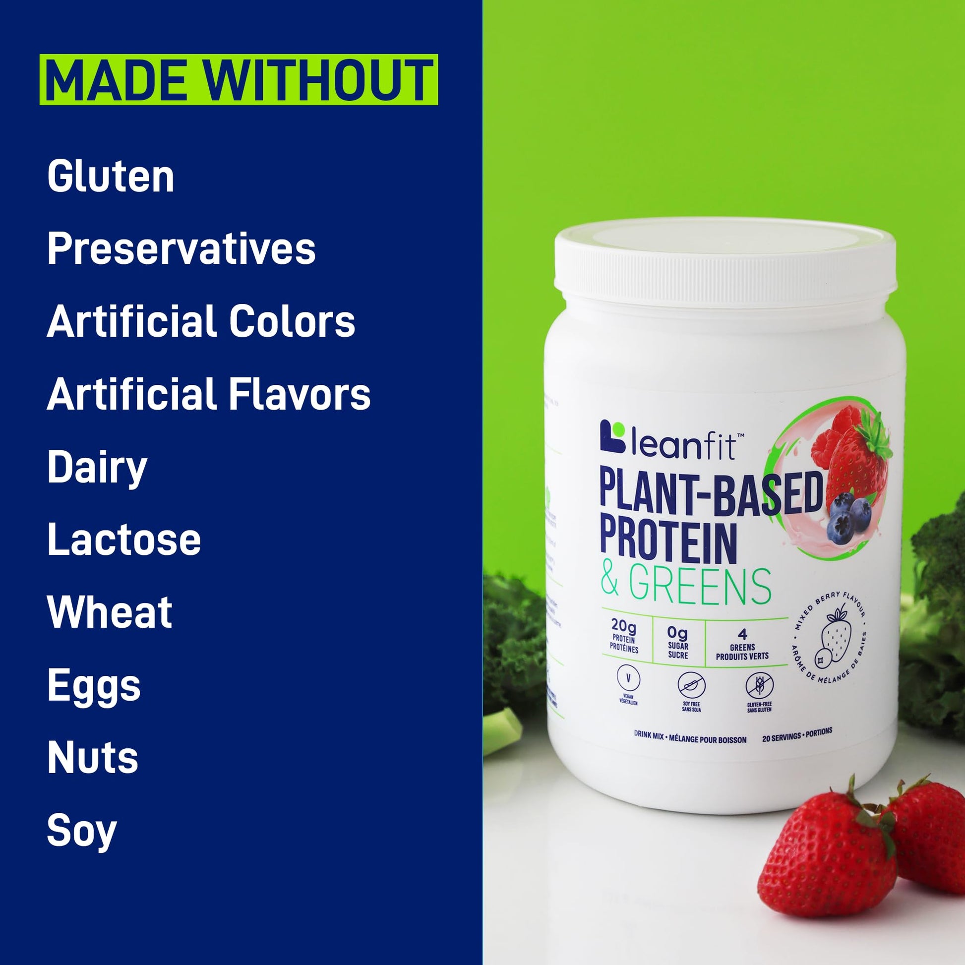 LeanFit Plant-Based Protein & Greens, Natural Berry, 20g Protein, 19 Servings, 1.25 Pound LeanFit buy supplements canada