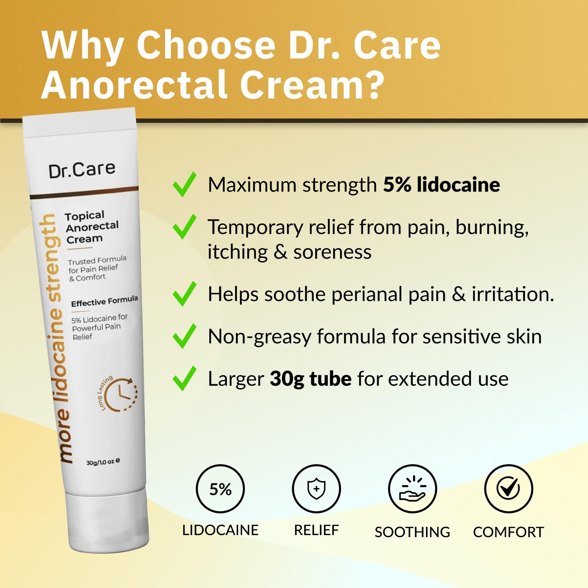 Dr Care Anorectal Cream with 5% Lidocaine - Maximum Strength Topical Anesthetic for Hemorrhoid Relief, Itching, & Burning (1.0 oz) Dr Care buy supplements canada