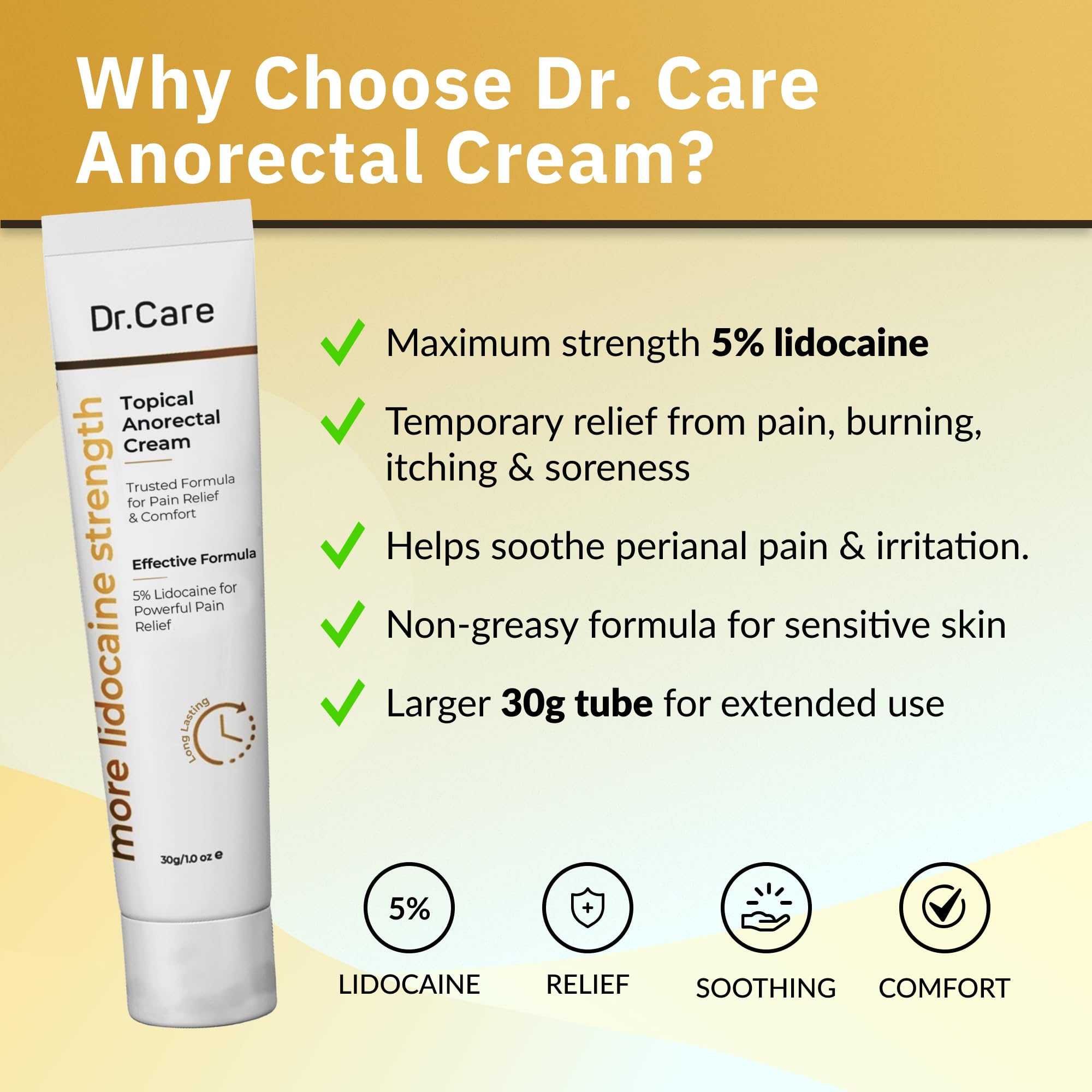 Dr Care Anorectal Cream with 5% Lidocaine - Maximum Strength Topical Anesthetic for Hemorrhoid Relief, Itching, & Burning (1.0 oz) Dr Care buy supplements canada