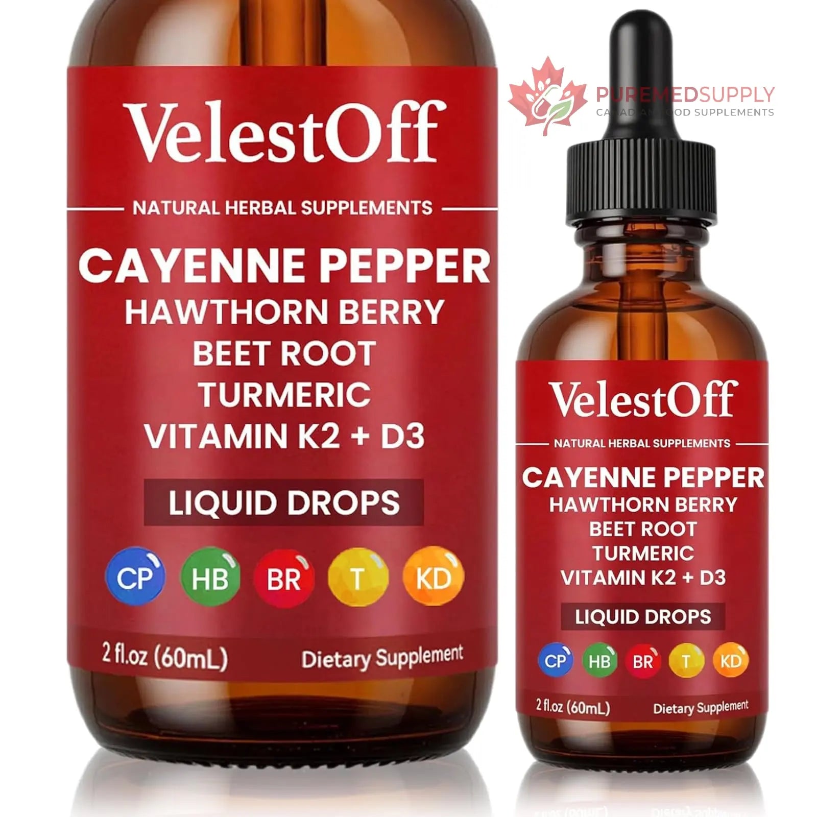 Velestoff Cayenne Pepper Drops, Cayenne Circulation Blend with Hawthorn Beet Root Turmeric Vitamin K2 D3 - Vegan, Non-GMO - 2FL.OZ (1 PCS) Velestoff buy supplements canada