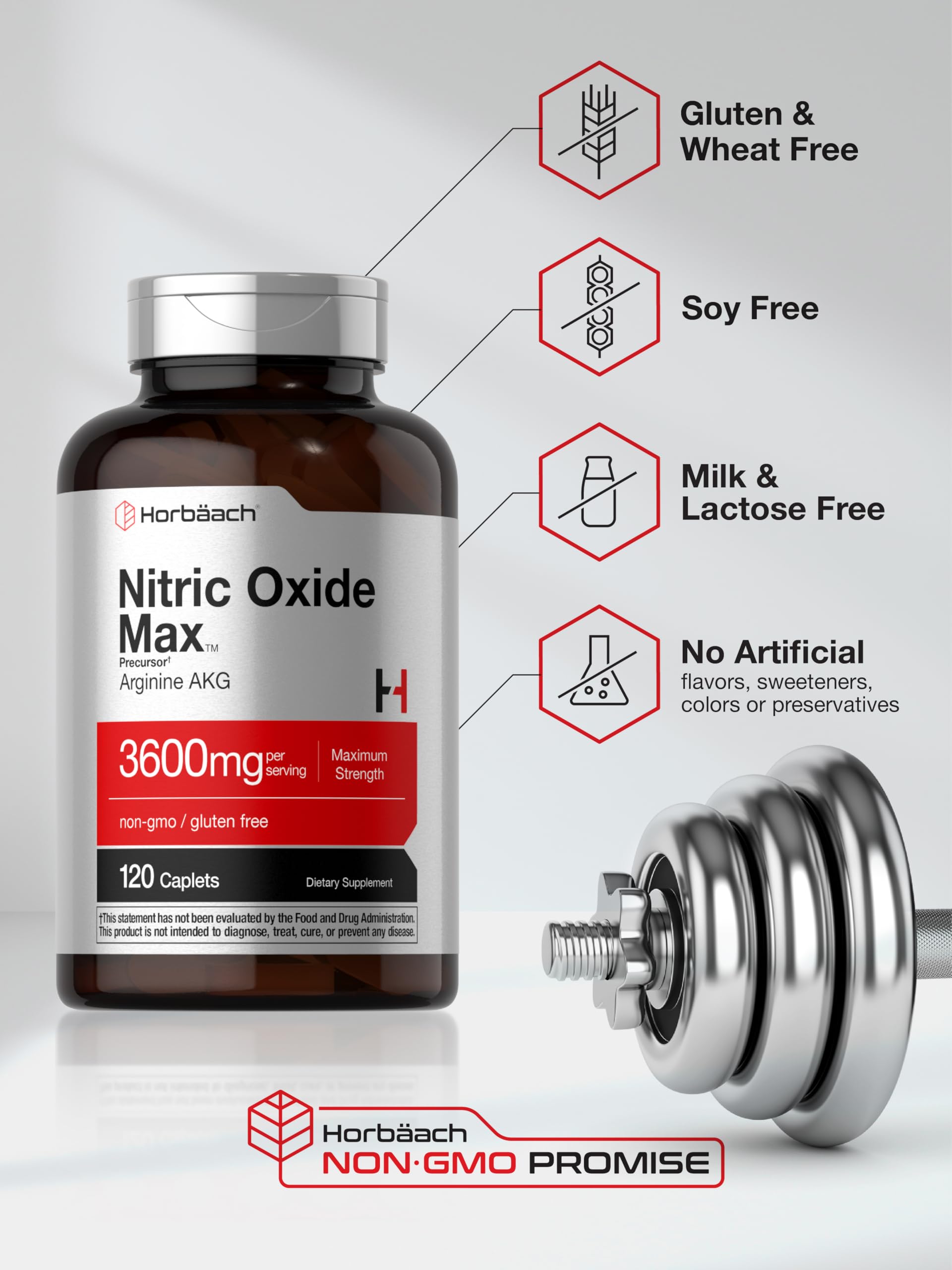 Horbäach Nitric Oxide Max 3600mg | 120 Caplets | with Arginine AAKG for Men and Women | Vegetarian, Non-GMO Horbäach buy supplements canada