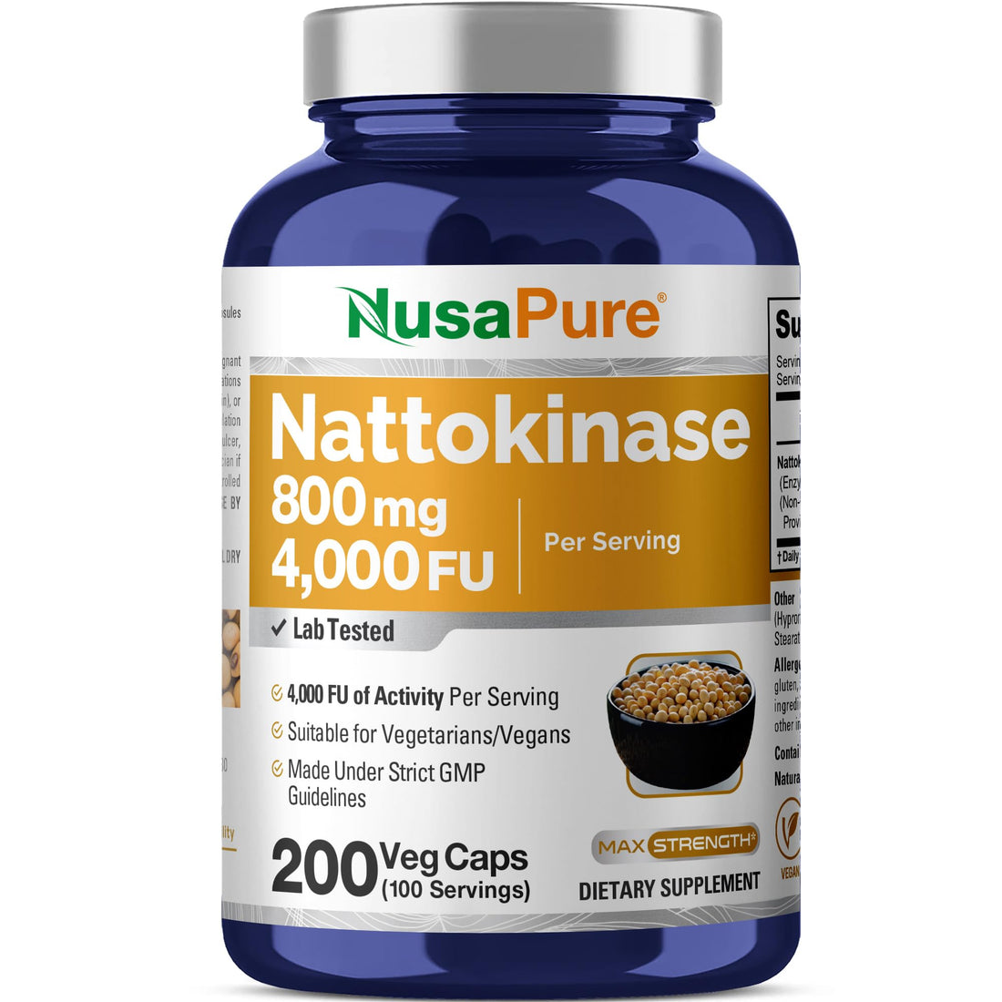 NusaPure Nattokinase 4000 FU 800mg, 200 Veggie Capsules (Vegan, Non-GMO) NusaPure buy supplements canada
