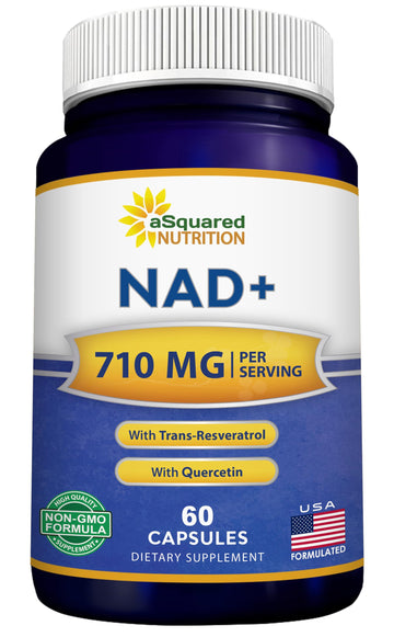 aSquared Nutrition NAD Resveratrol Supplement - NAD+ Nicotinamide Riboside 500mg (Vitamin B3) Plus Trans-Resveratrol & Quercetin - NMN Alternative for Men & Women - 60 Capsules aSquared Nutrition buy supplements canada
