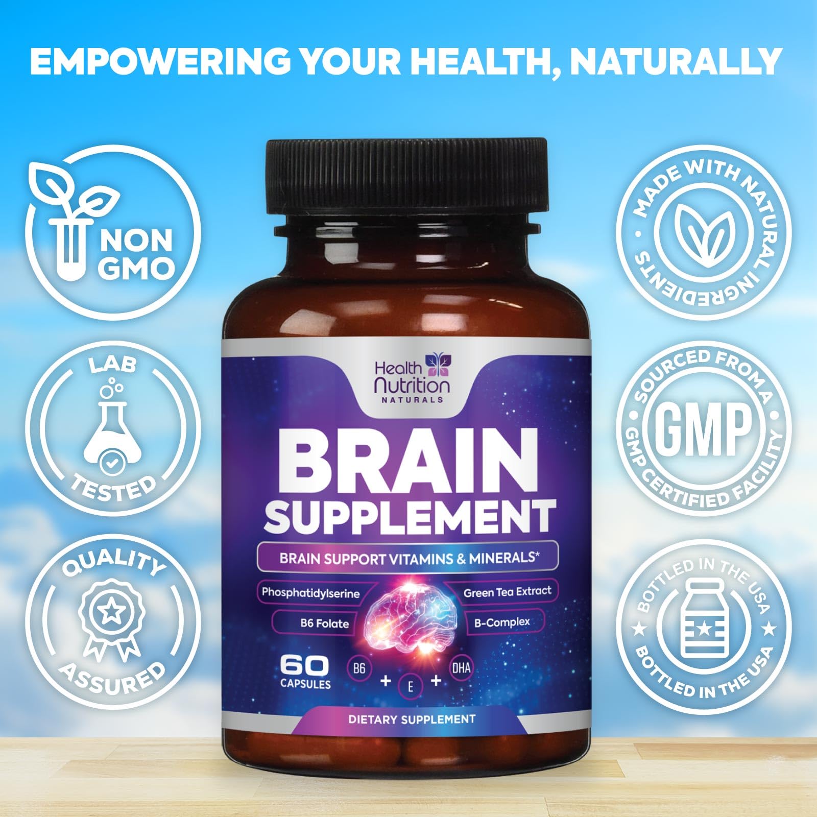 Brain Memory Supplement - 3X Strength Nootropics for Concentration, Clarity & Focus Support - Brain Health Cognitive Vitamins with Bacopa, Phosphatidylserine & DMAE 609mg, Brain Booster, 60 Capsules Health Nutrition Naturals buy supplements canada