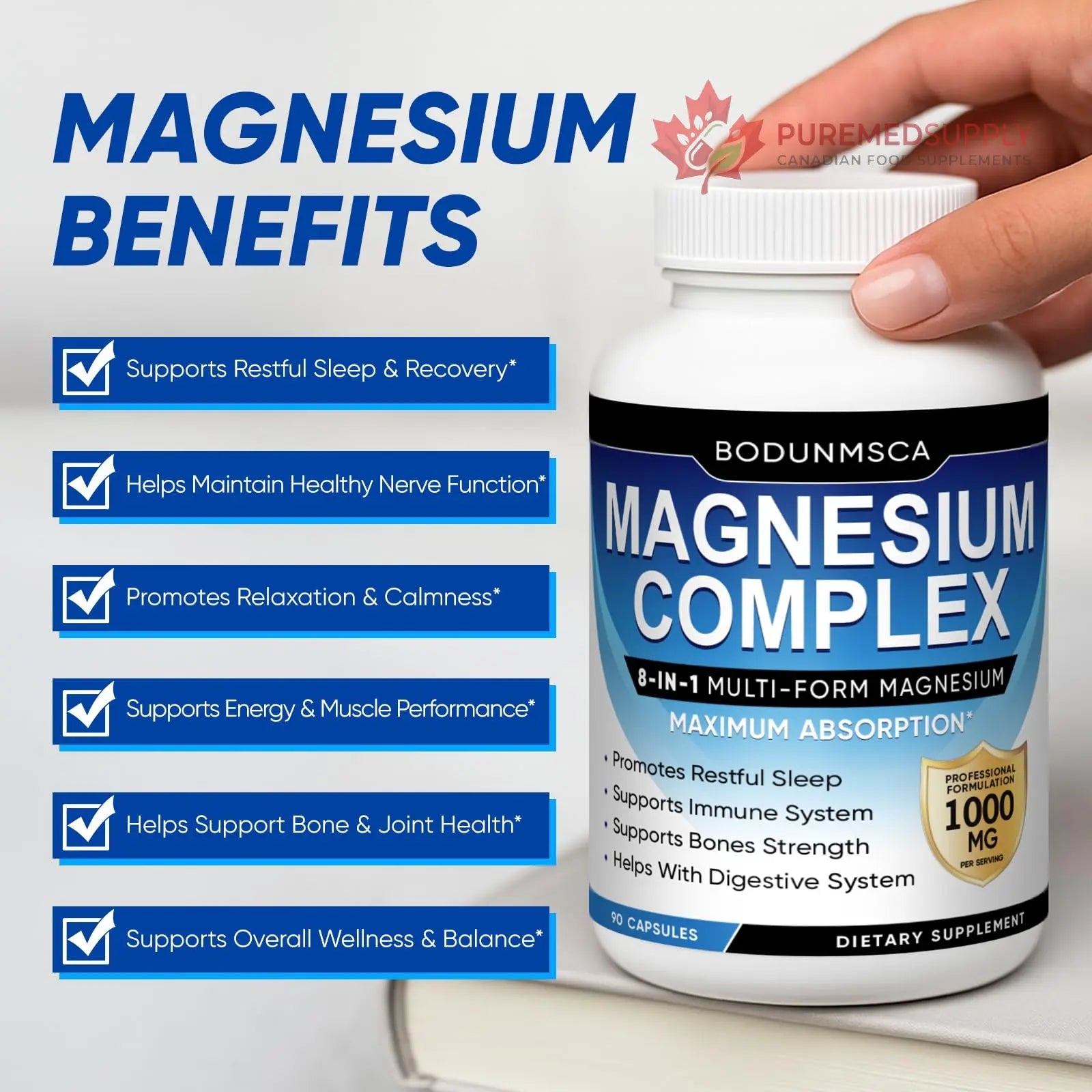 Magnesium Complex, 8 in 1, 1000mg-Glycinate, Citrate, Malate for Easy Absorption, Full Spectrum Magnesium Complex,Supports Relaxation, Sleep & Muscle Function, Magnesio Complex for Women, 180 Capsules BODUNMSCA buy supplements canada