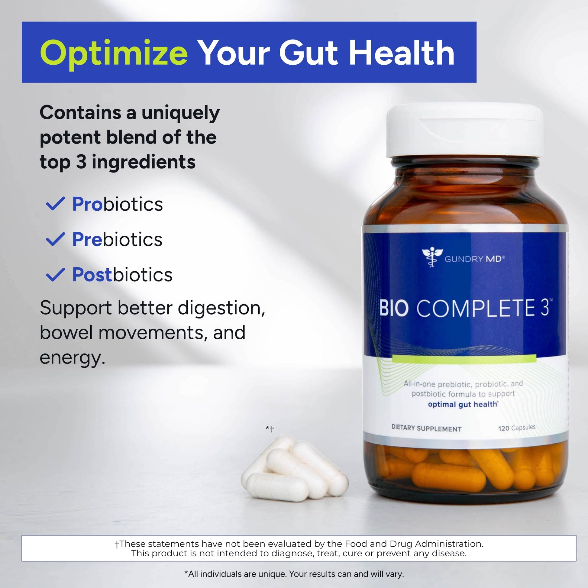 Gundry MD® Bio Complete 3, 3-in-1 Probiotics for Gut Health, Probiotic Supplements for Digestion, Supplement Supporting Bloating, Gas, Food Cravings Gundry MD buy supplements canada