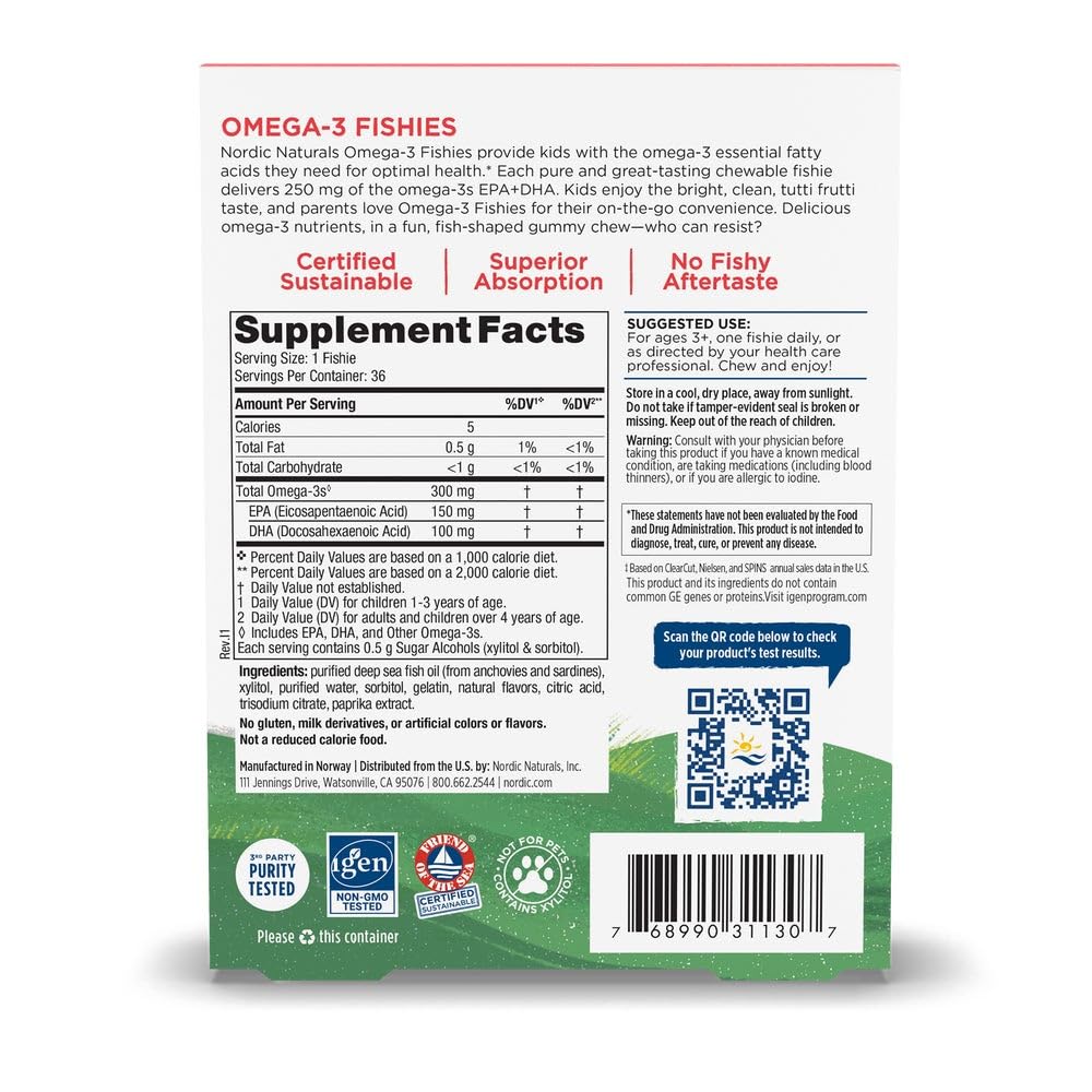 Nordic Naturals Nordic Omega-3 Fishies, Tutti Frutti - 36 Fishies - 300 mg Total Omega-3s with EPA & DHA - Healthy Brain, Mood, Vision & Immune System - Non-GMO - 36 Servings Nordic Naturals buy supplements canada