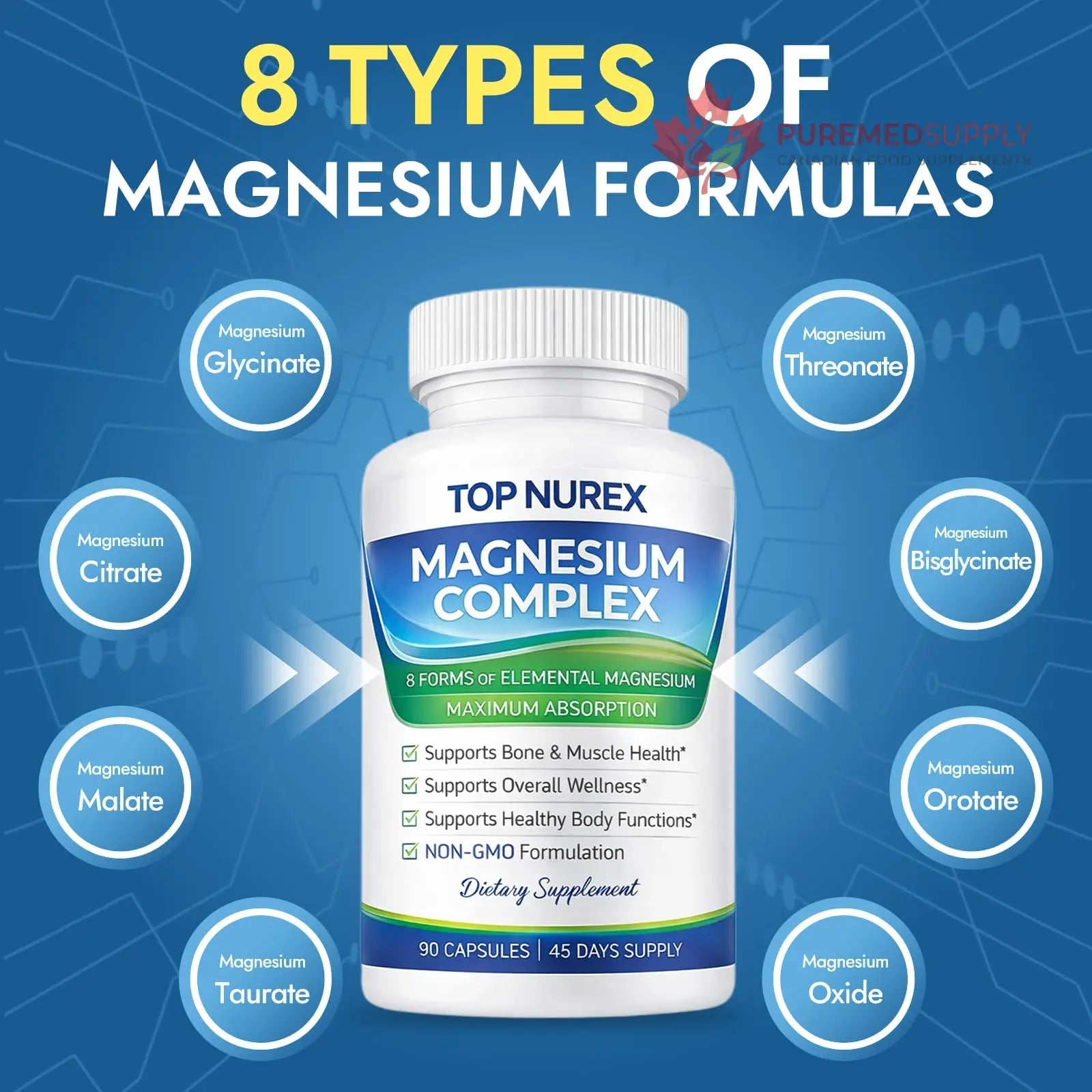 Top Nurex Magnesium Complex 1000 mg, 8-Source Magnesium Blend with Glycinate, Citrate, Malate & Taurate, Vegan Formula, Non-GMO, 90 Capsules Top Nurex buy supplements canada
