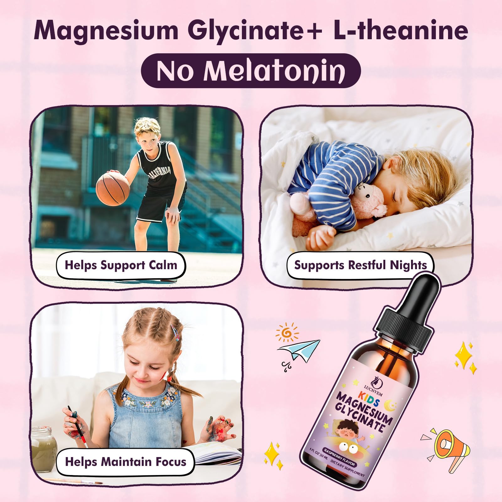 Kids Magnesium Glycinate Sleep Liquid Drops – Sleep & Calm Support with L-Theanine – Melatonin-Free, Sugar-Free Vegan Raspberry Supplement – 2 Bottles, 30ml Each LUCNVEM buy supplements canada