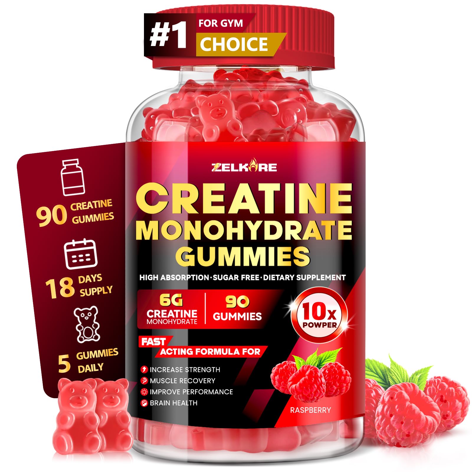 ZELKORE Creatine Monohydrate Gummies 6000mg for Men & Women, Sugar Free Creatine Gummy for Pre & Post Workout, High Absorption Supplement with BCAA, Support Boost Strength, ZelKore buy supplements canada
