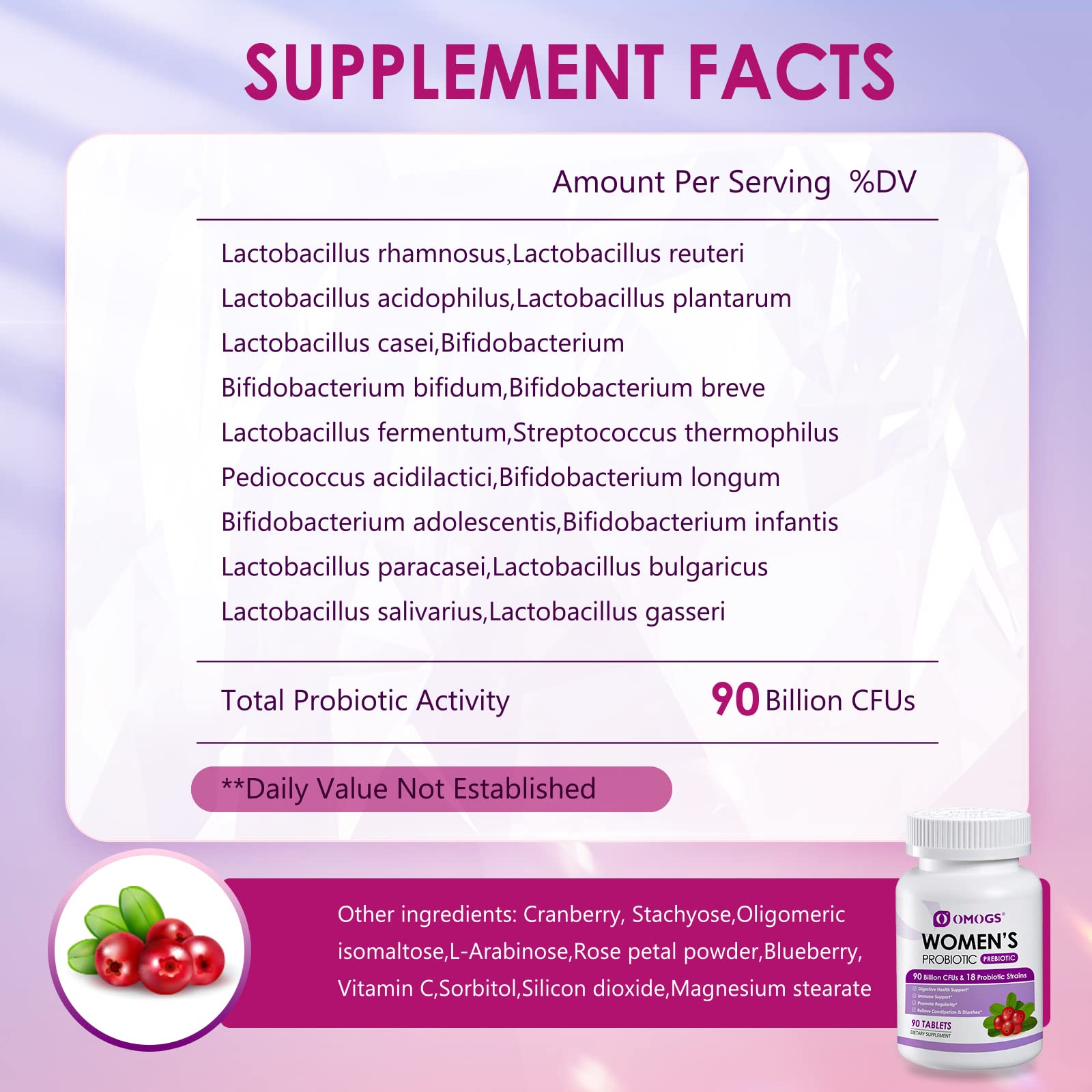 OMOGS Women's Probiotic, with Cranberry Extract, Organic Prebiotics & Vitamin C, 90 Billion CFUs,18 Strains, Help for Boost Immune, Digestive, Gut Health & Women's Health OMOGS buy supplements canada